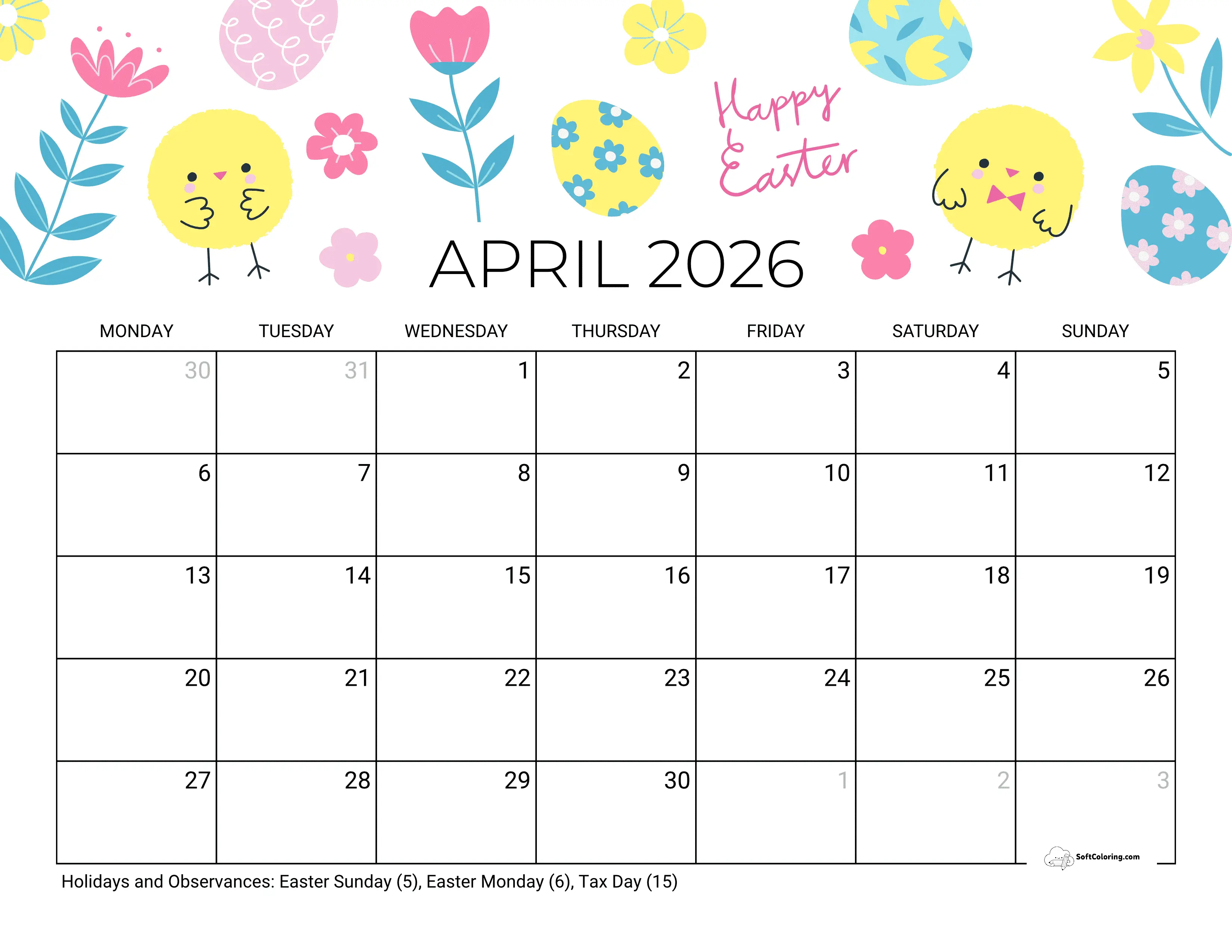 Easter - April Monday Calendar