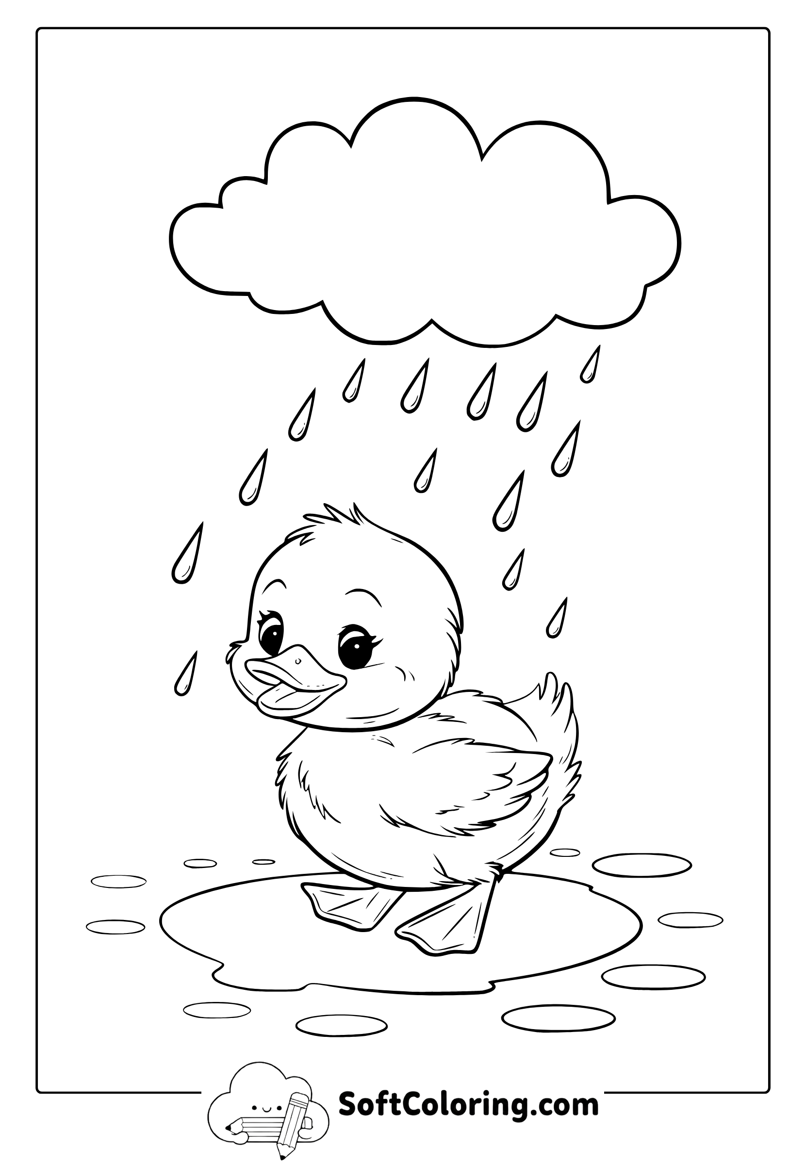 April Duckling in the Rain Coloring Page