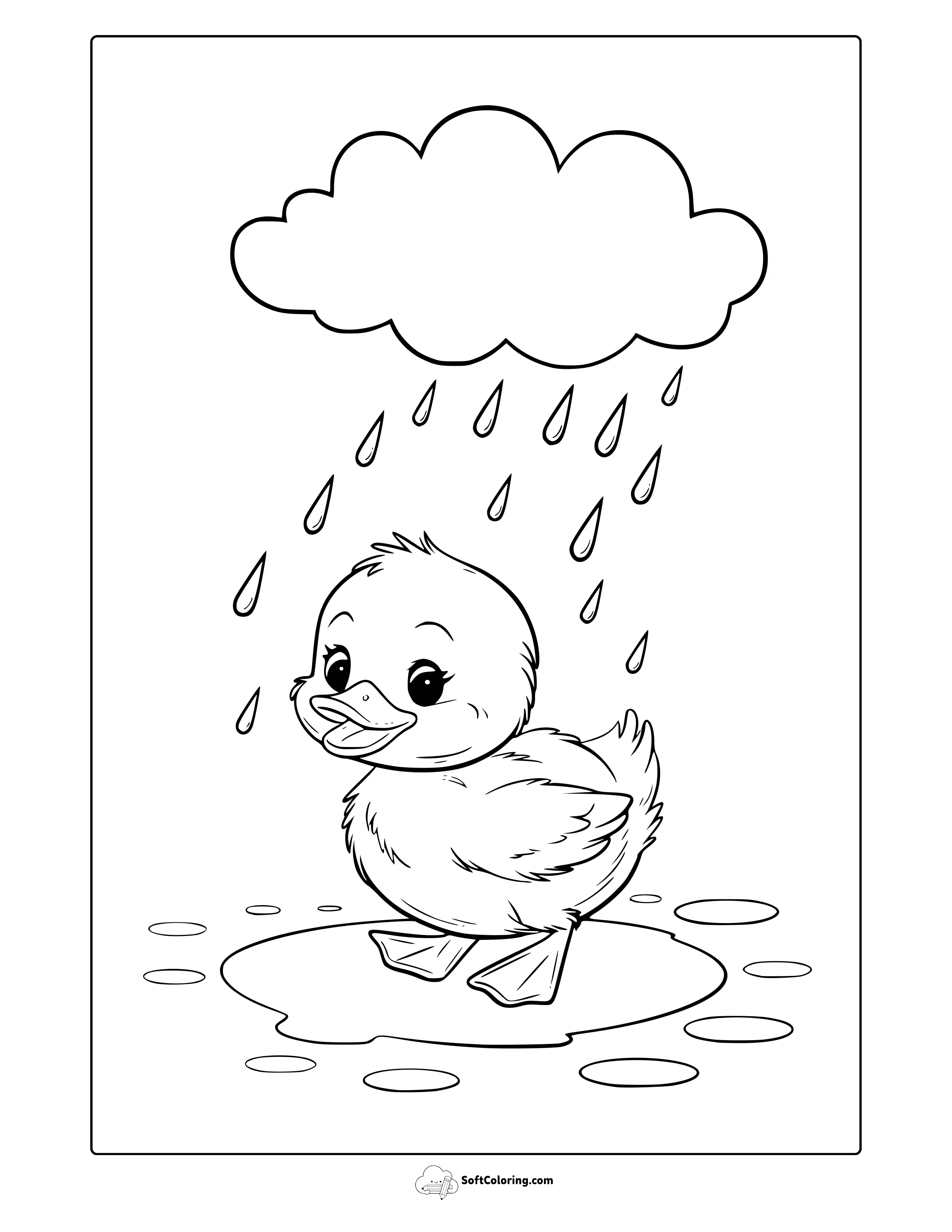 April Duckling In The Rain Coloring Page
