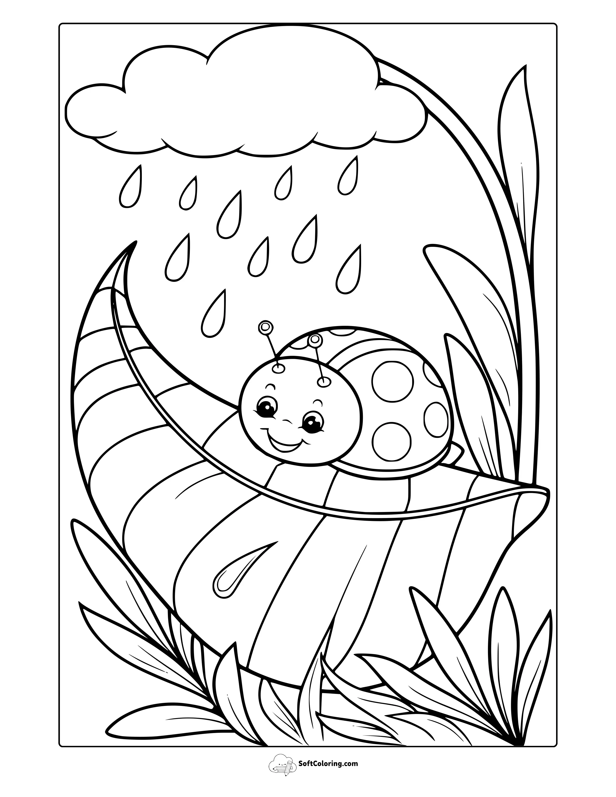 April Ladybug On A Leaf Coloring Page