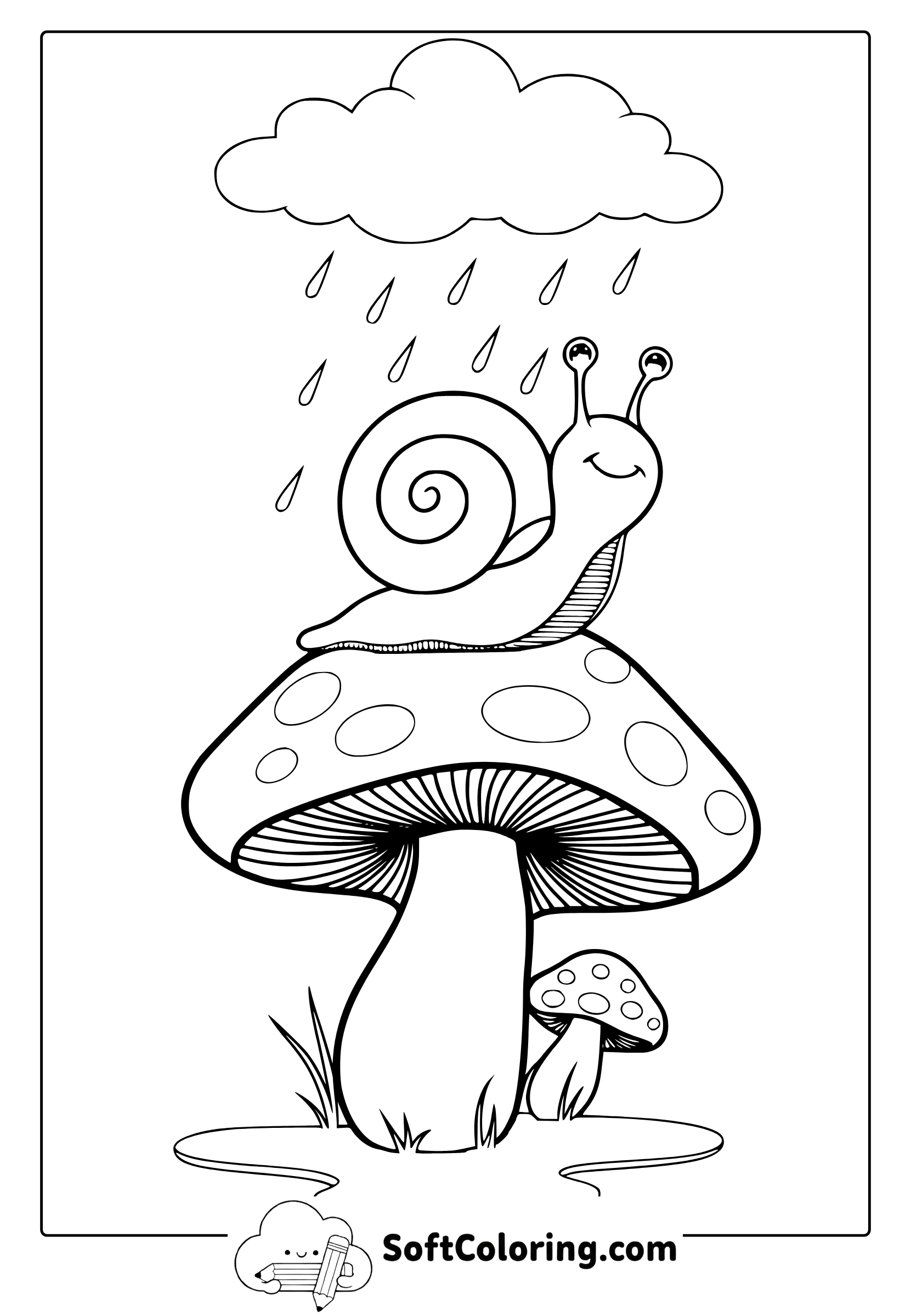 April Snail and Mushroom Coloring Page