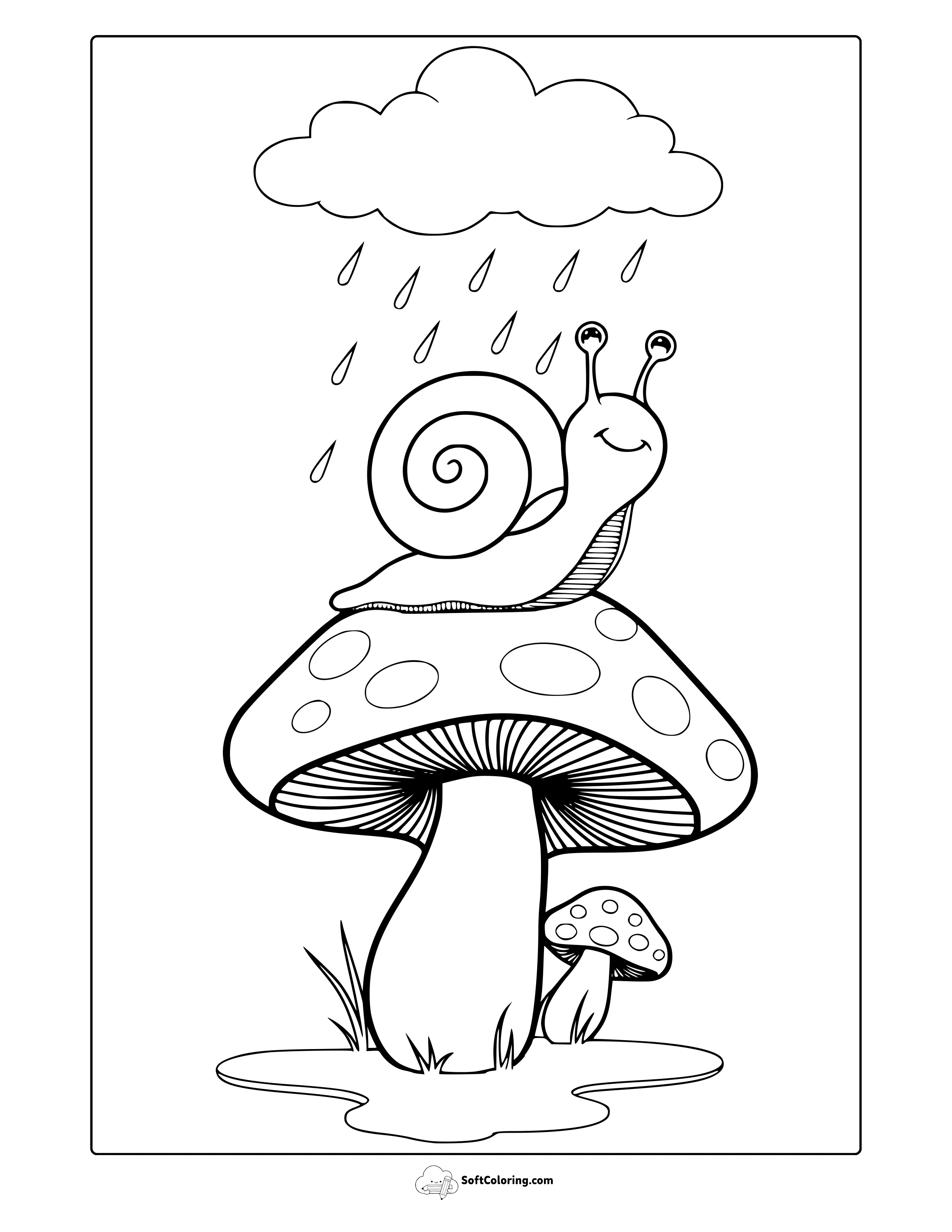 April Snail And Mushroom Coloring Page