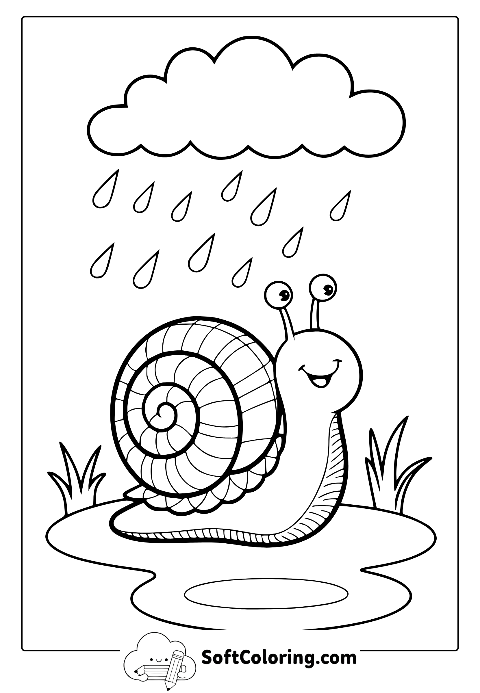 April Snail Enjoying the Rain Coloring Page