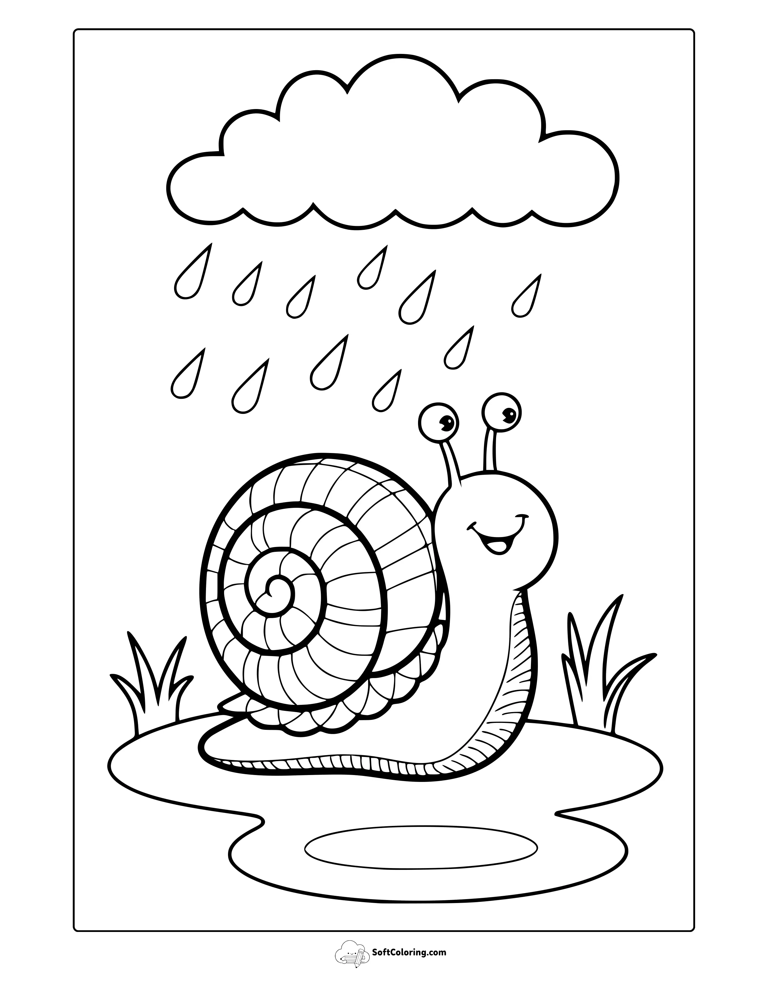 April Snail Enjoying The Rain Coloring Page