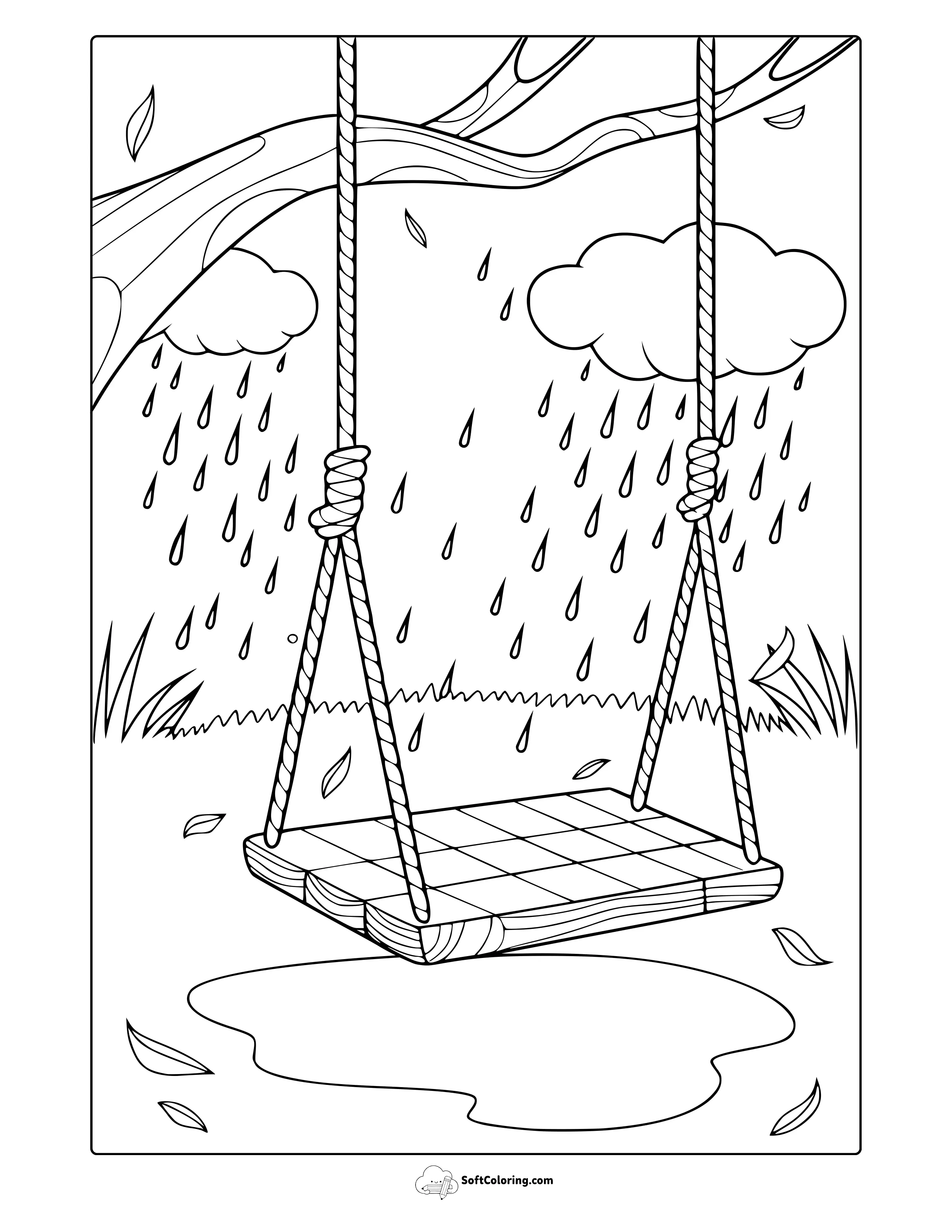 April Swing Under The Rain Coloring Page