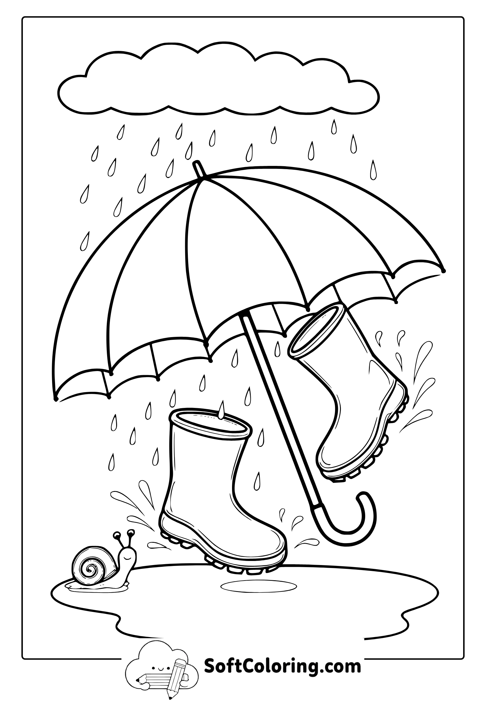 April Umbrella Puddle Jumping Coloring Page