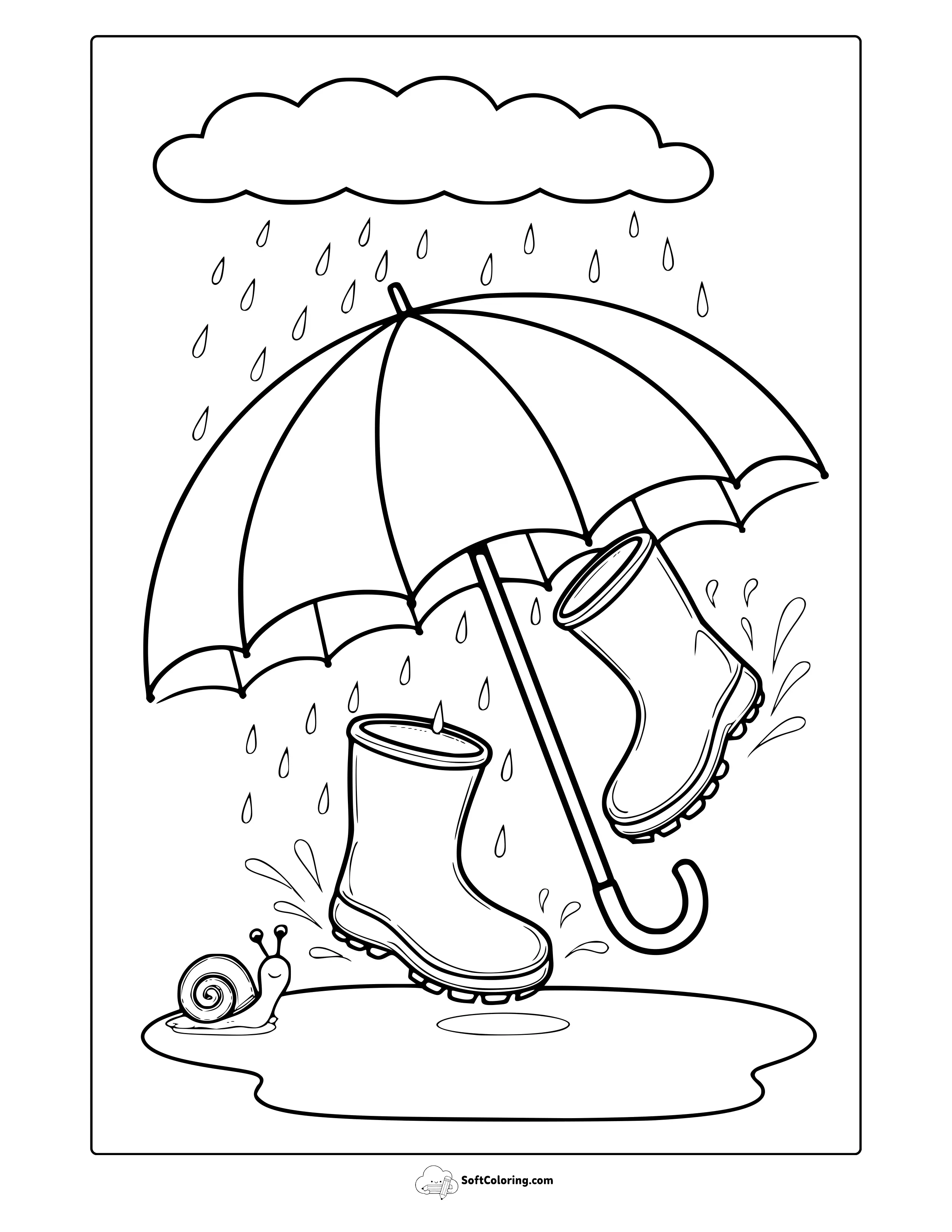 April Umbrella Puddle Jumping Coloring Page