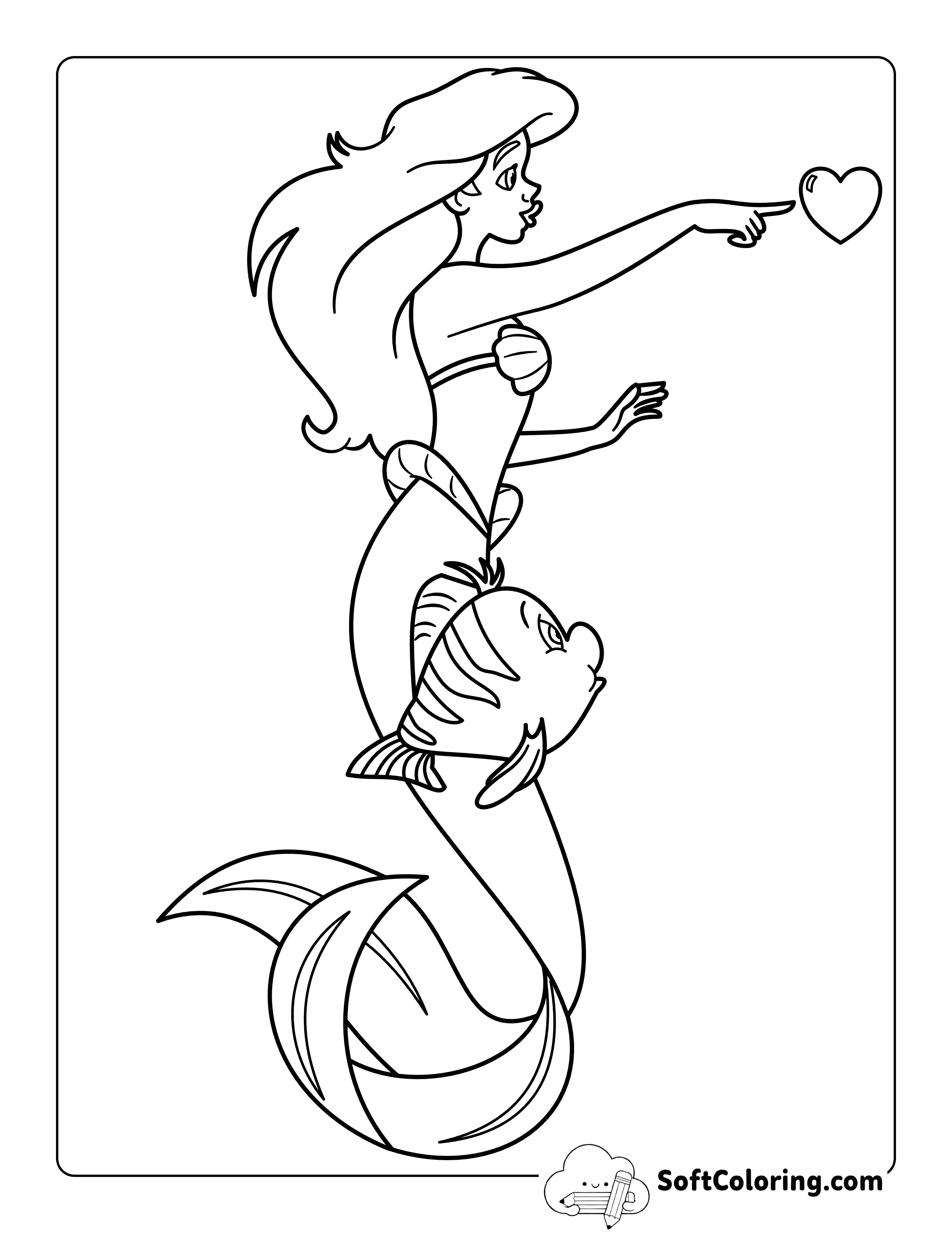 Easy Flounder and Ariel-Inspired Coloring Sheet