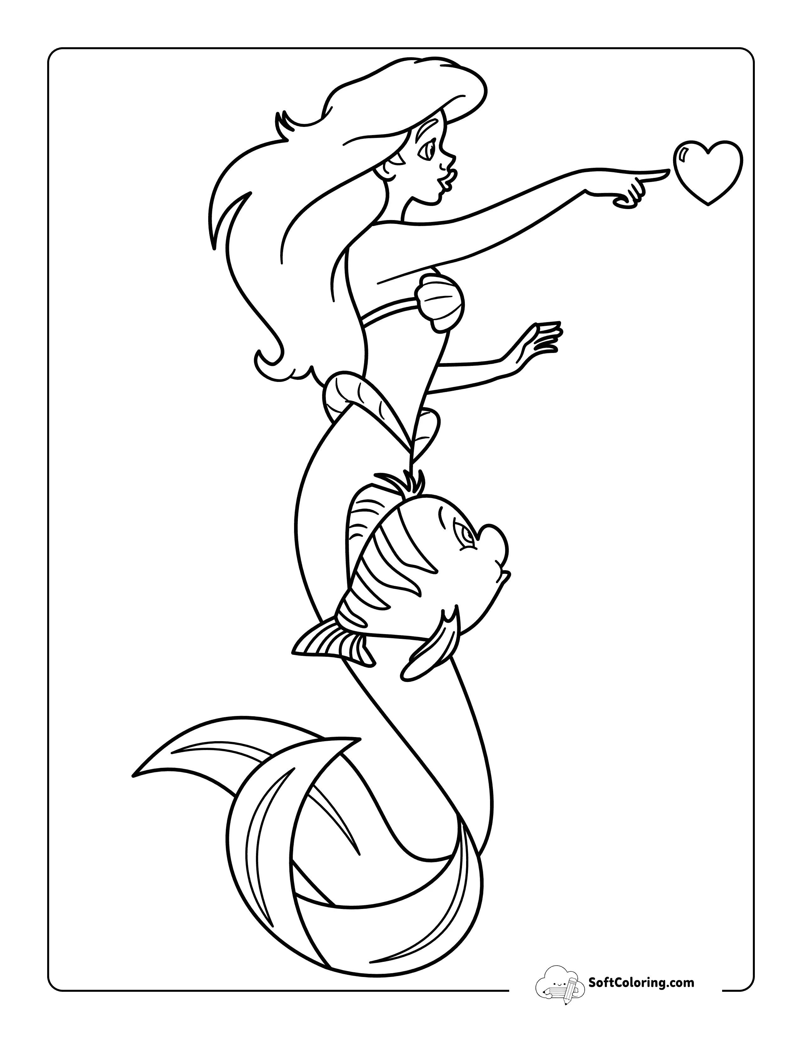 Easy Flounder And Ariel-Inspired Coloring Sheet