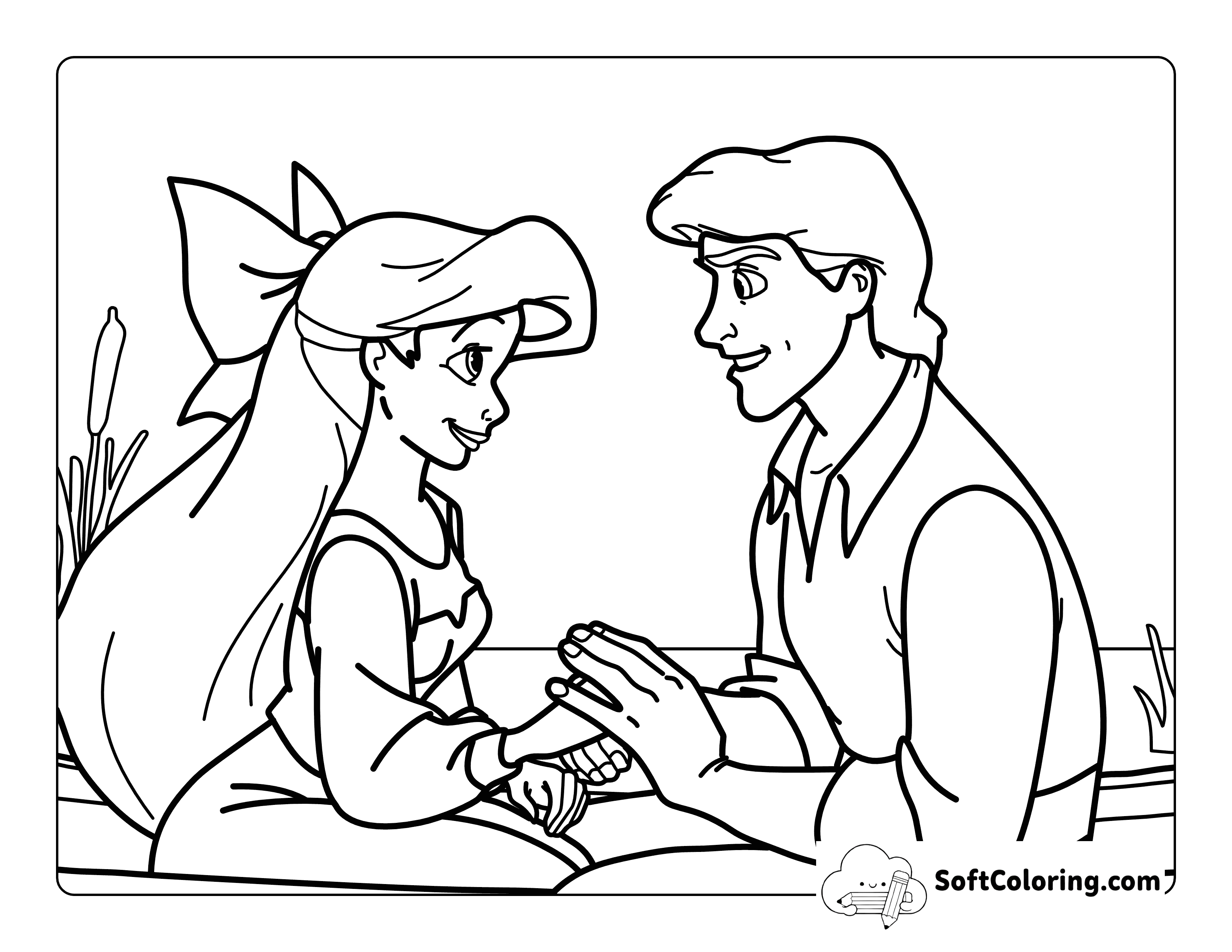 Princess Ariel and Prince Eric-Inspired Coloring Sheet