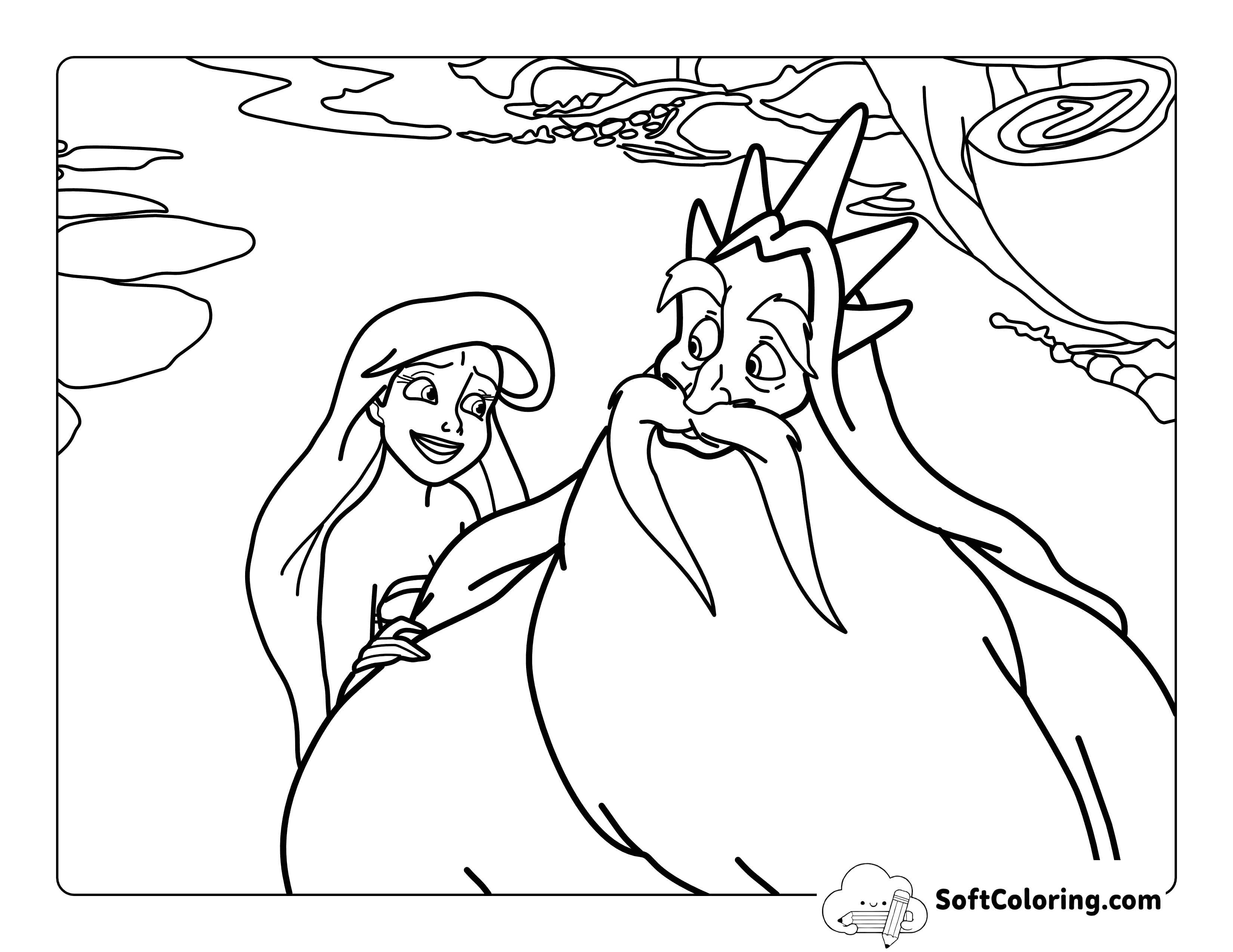 King Triton and Princess Ariel-Inspired Coloring Page