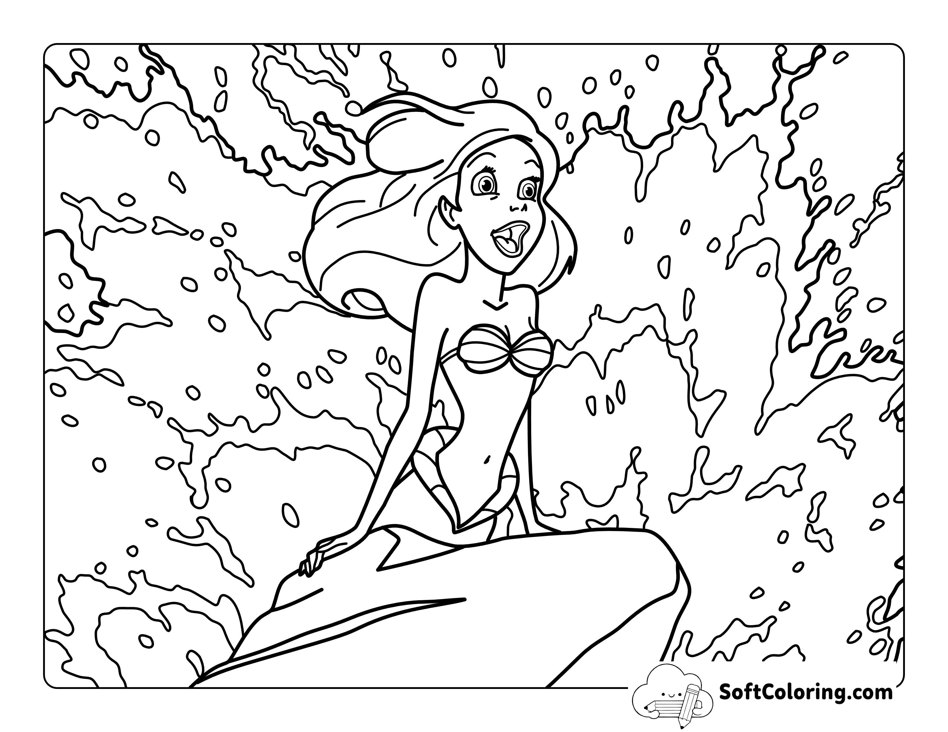 Singing on the Rock - Princess Ariel-Inspired Coloring Page