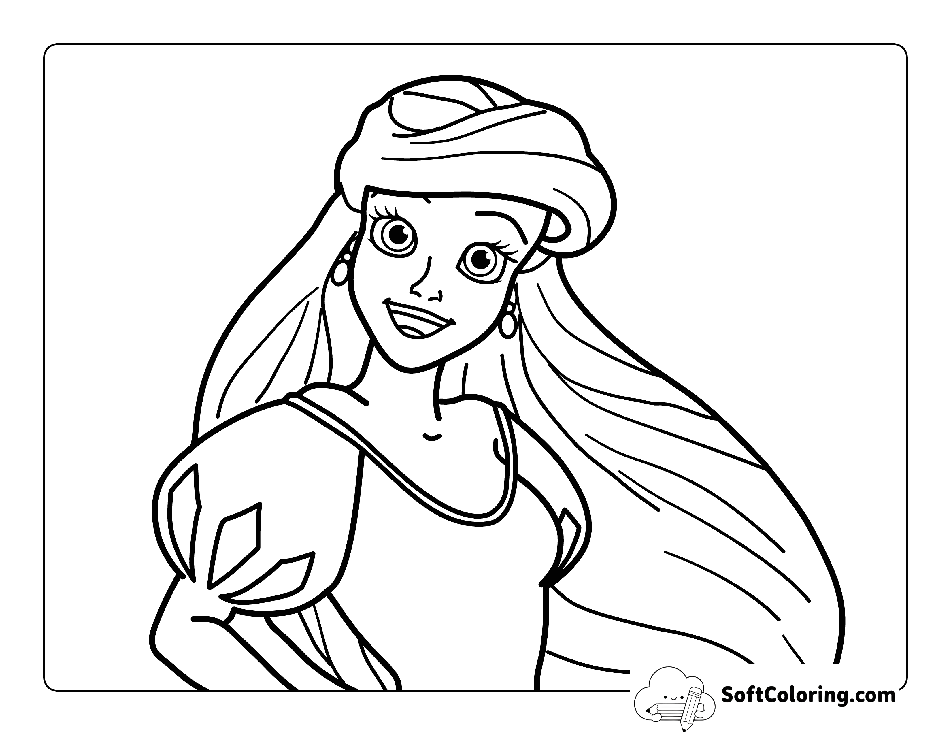 Easy Ariel in a Dress-Inspired Coloring Sheet