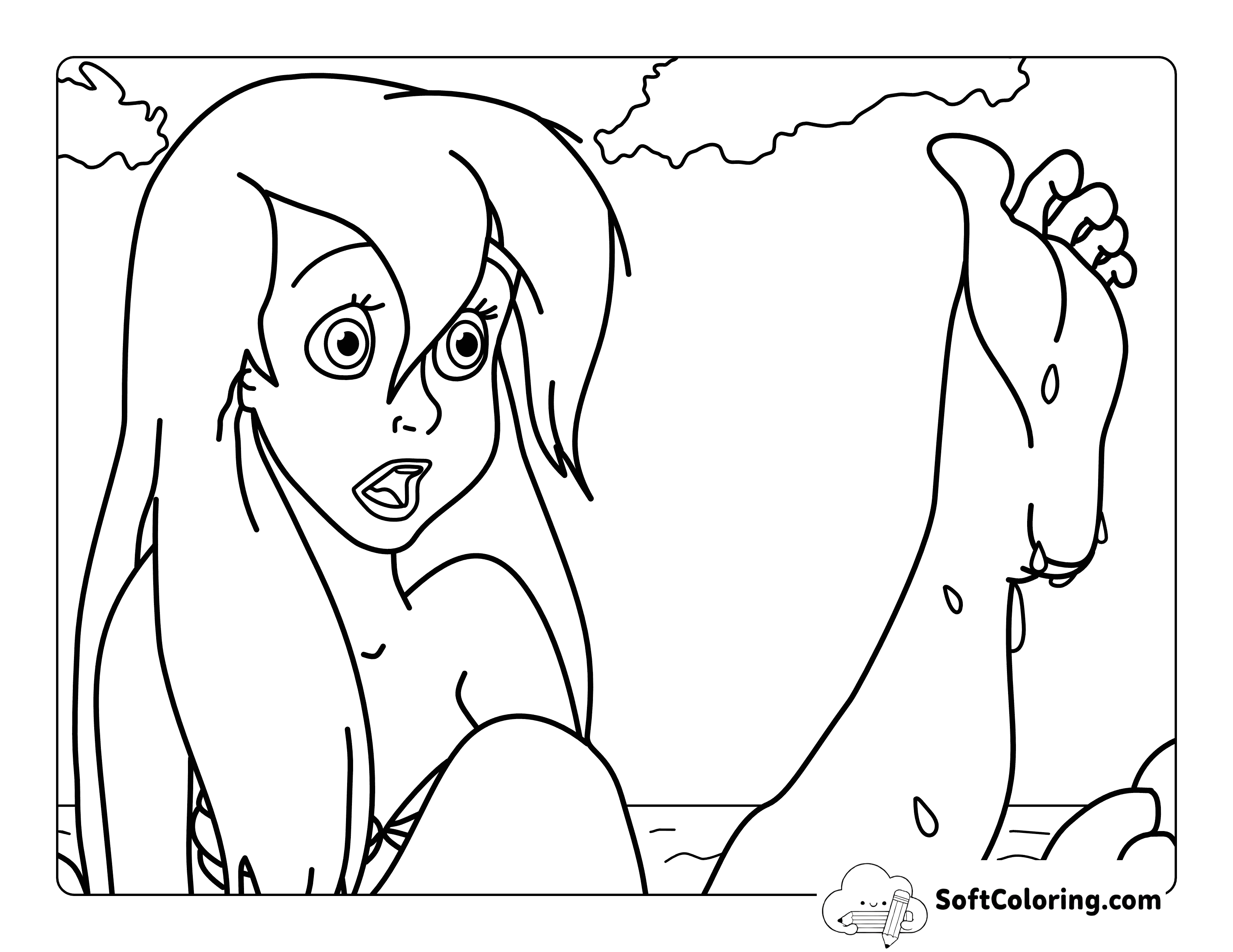 Shocked About Foot - Ariel-Inspired Princess Drawing to Color