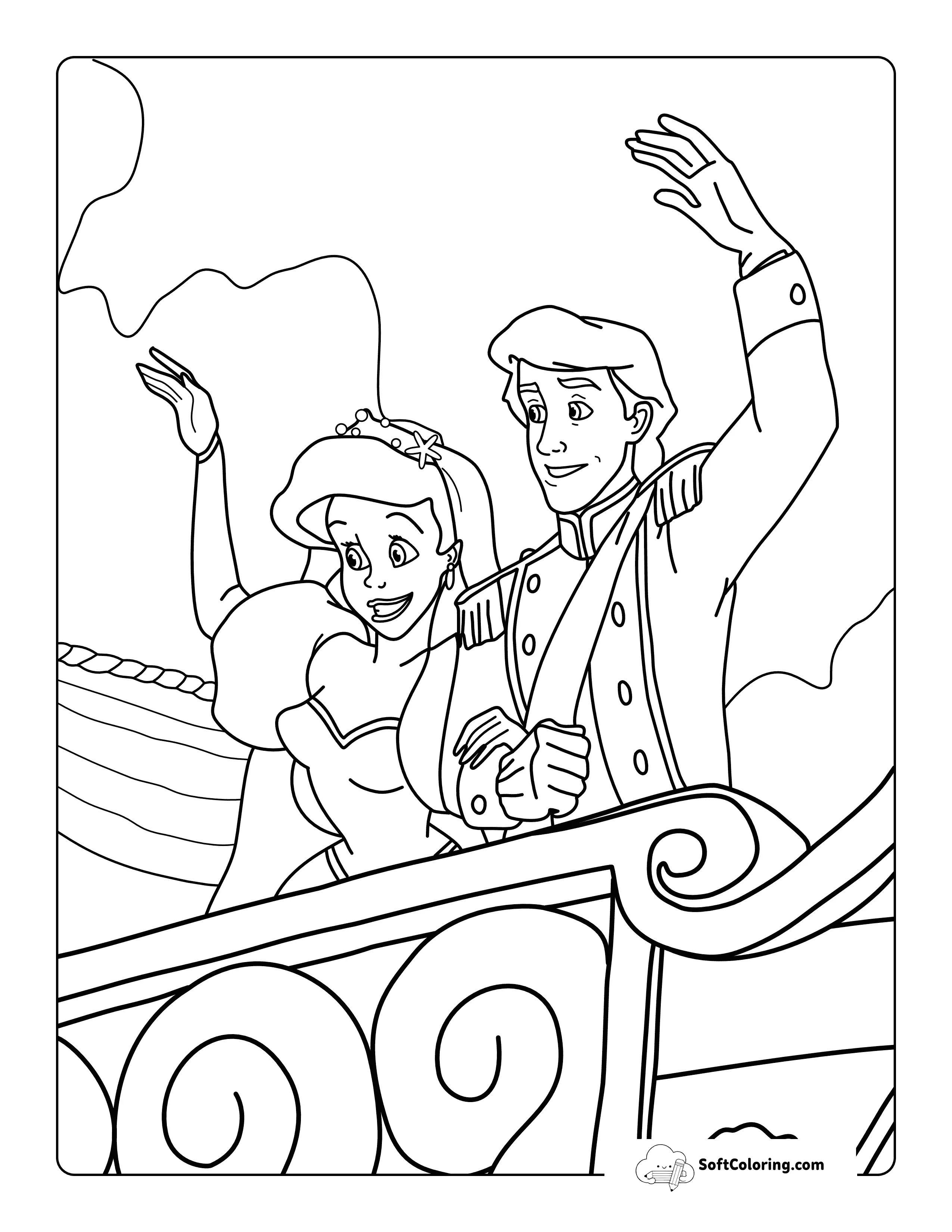 Easy Princess Ariel And Prince Eric-Inspired Wedding Scene To Color