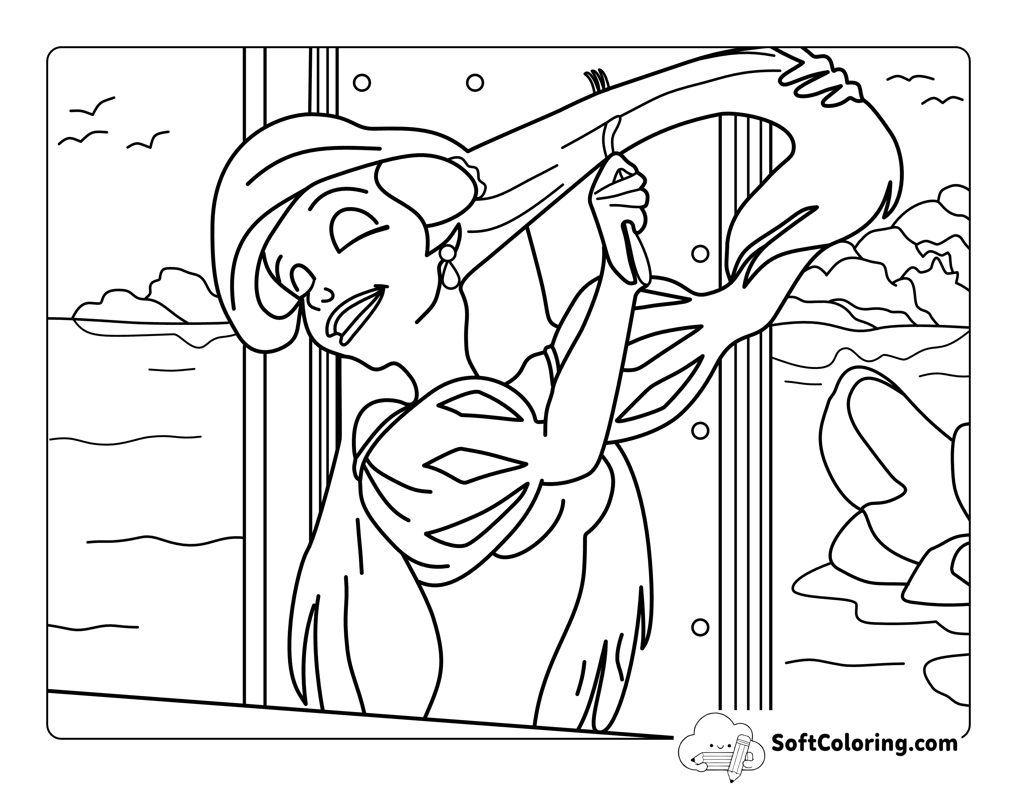 Coloring Page Printable Inspired by Ariel Hair with Dinglehopper