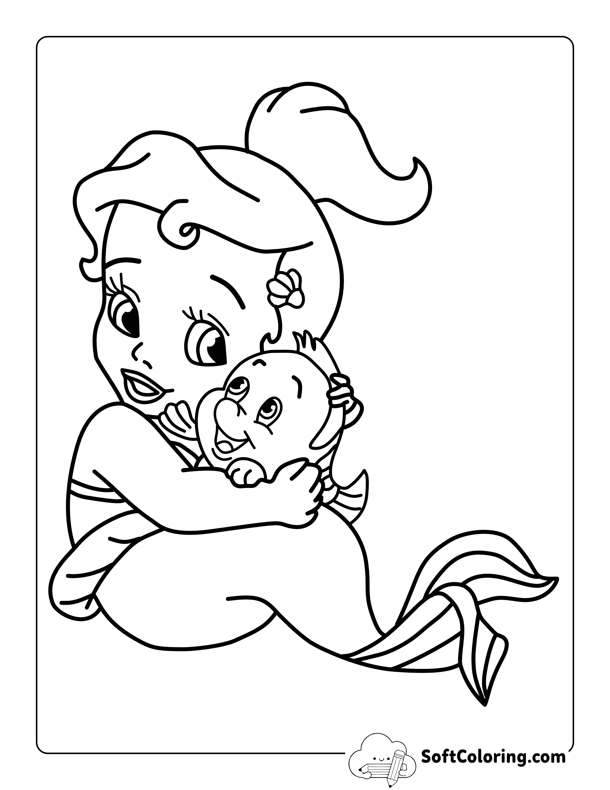 Cute Baby Ariel-Inspired Outline for Kids to Color