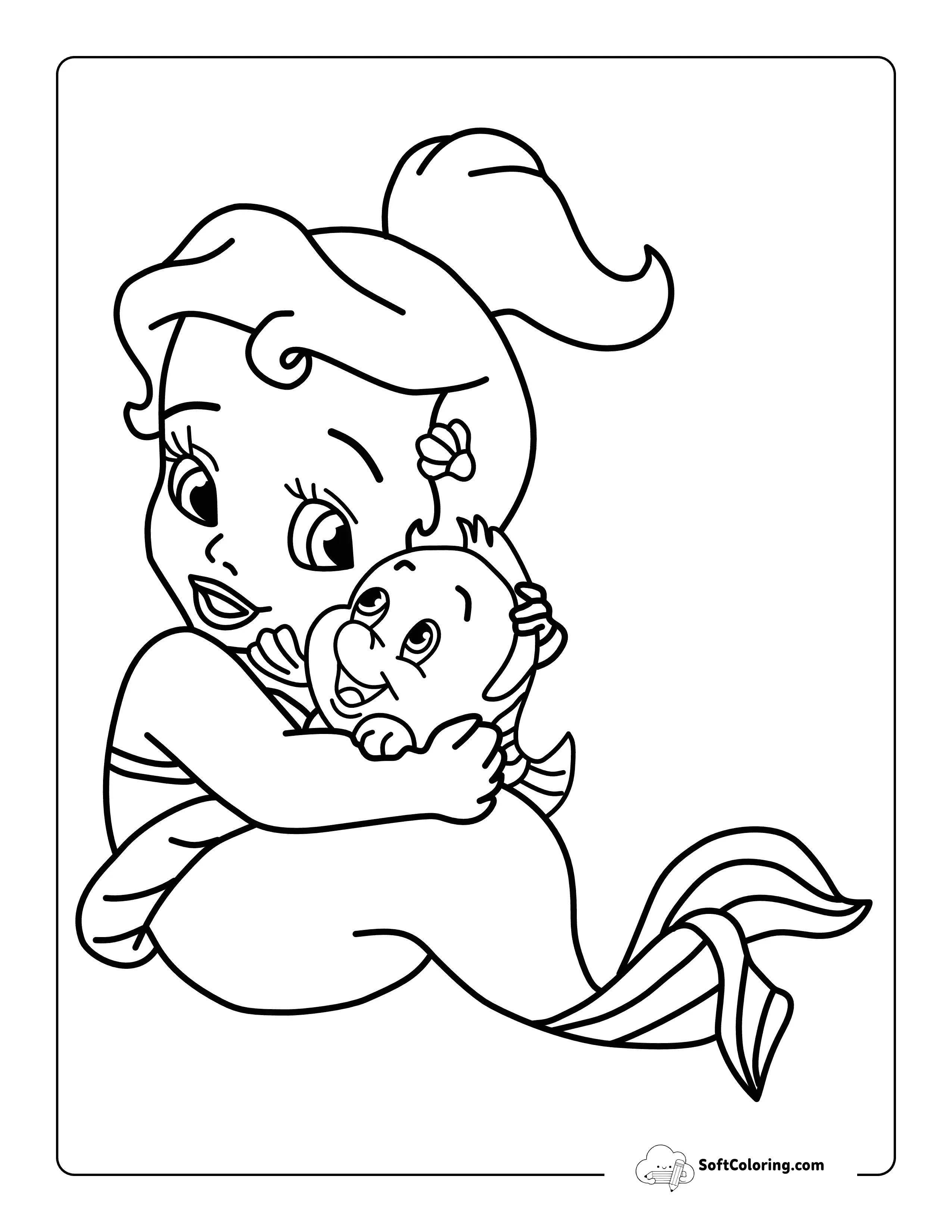 Cute Baby Ariel-Inspired Outline For Kids To Color