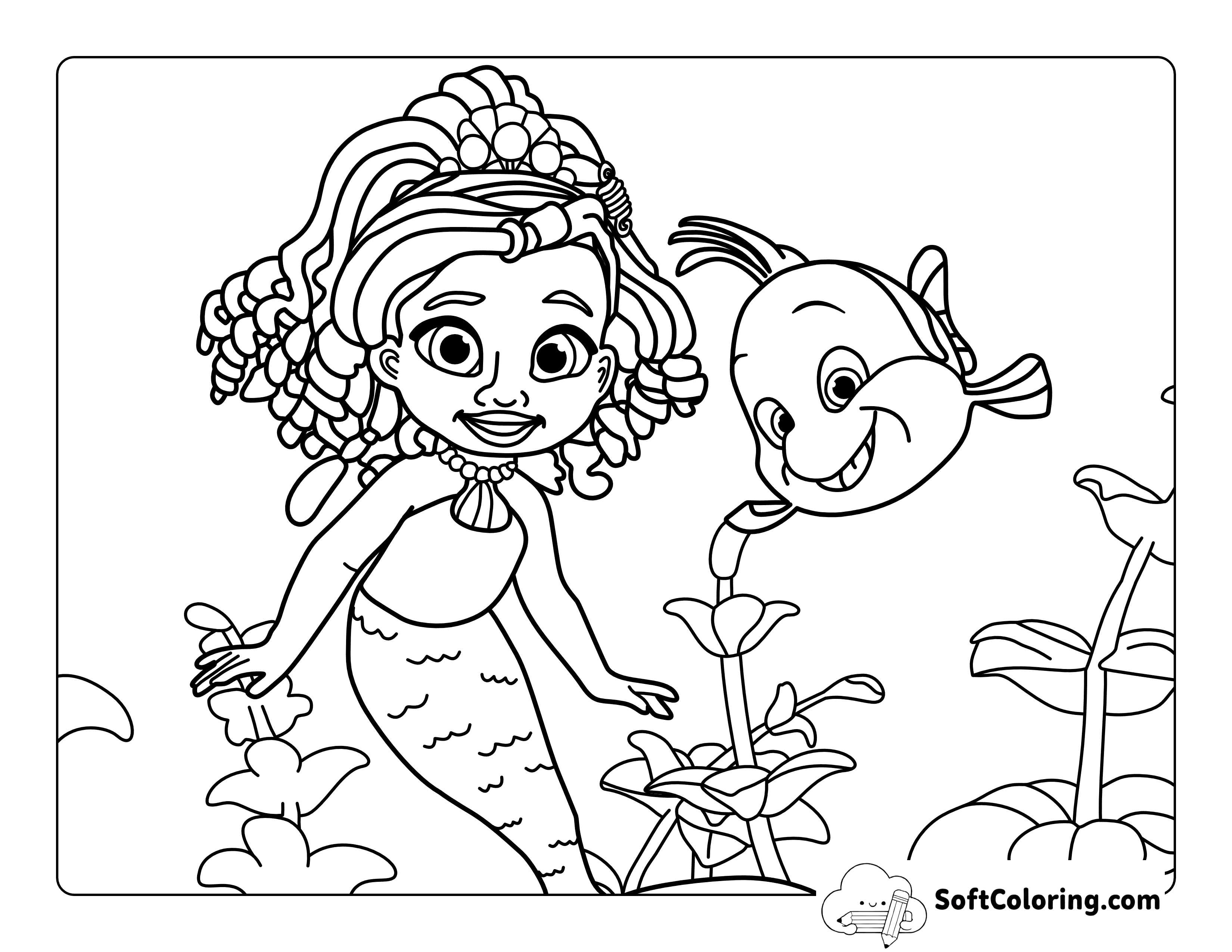 Easy Baby Black Ariel and Flounder-Inspired Printable Coloring Page