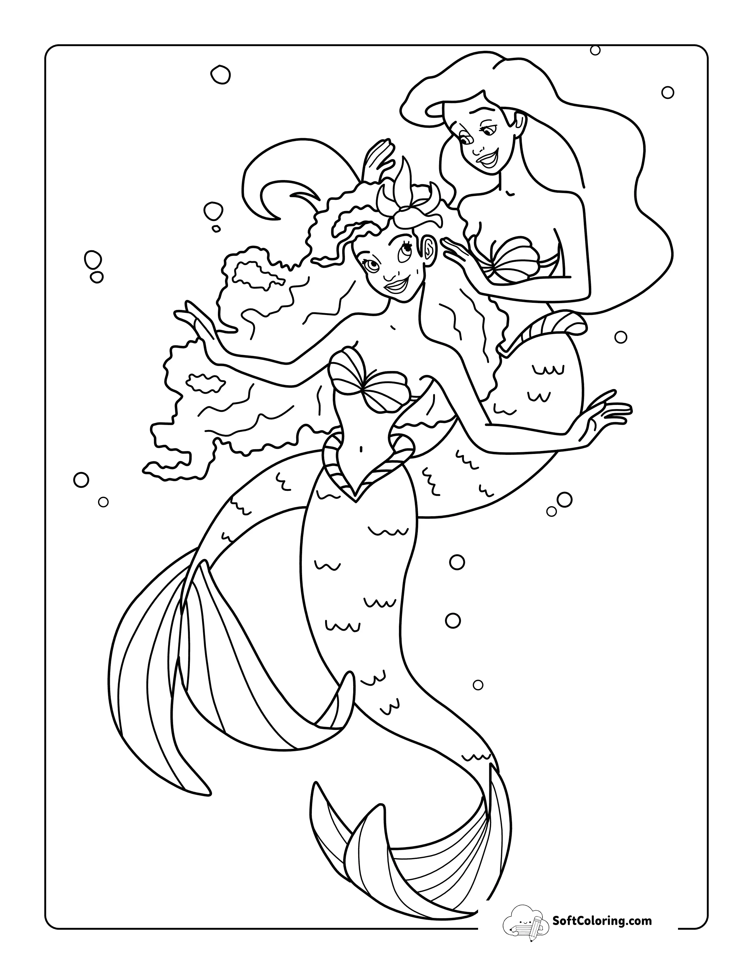 Blank Little Mermaid-Inspired Coloring Page For Kids