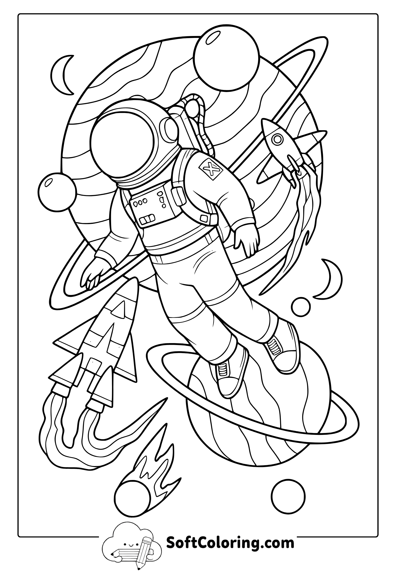astronaut in space coloring page