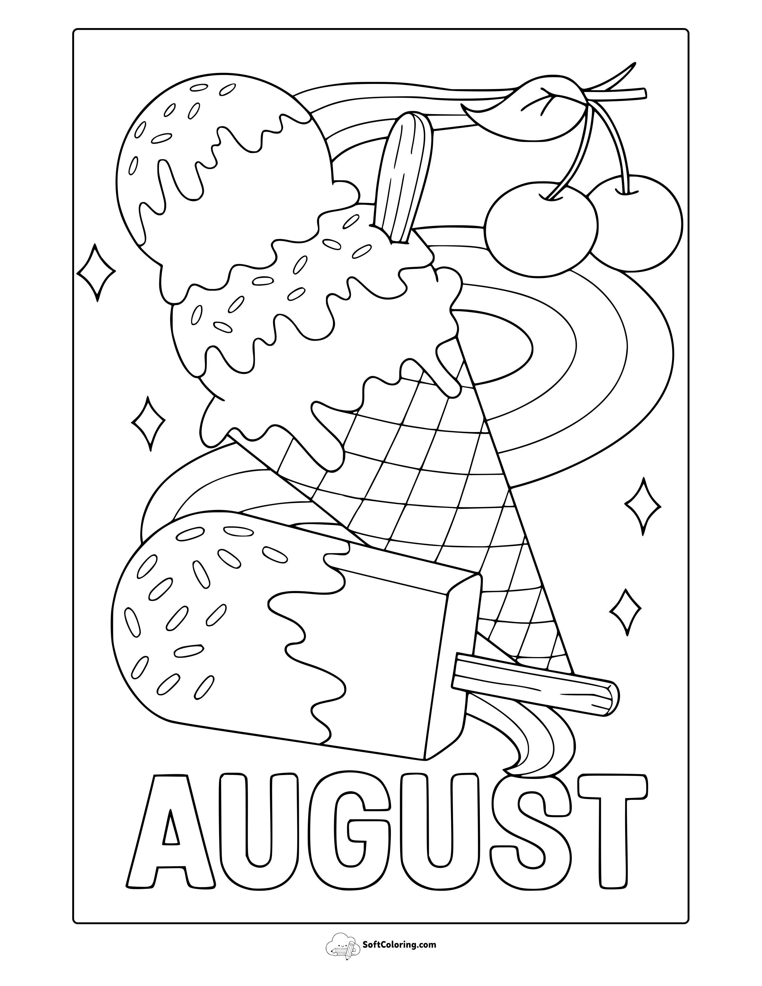 August Ice Creams Coloring Page