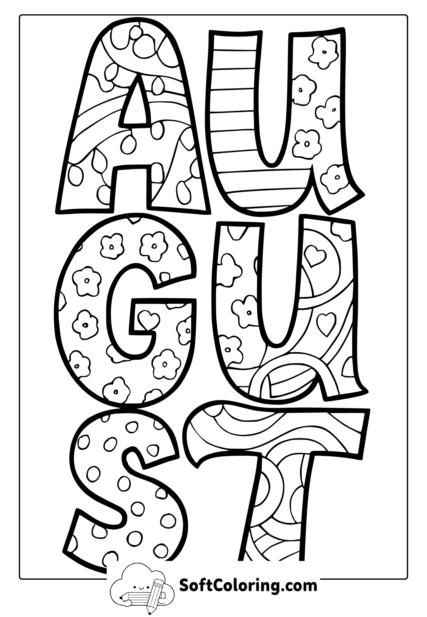 august letters coloring page