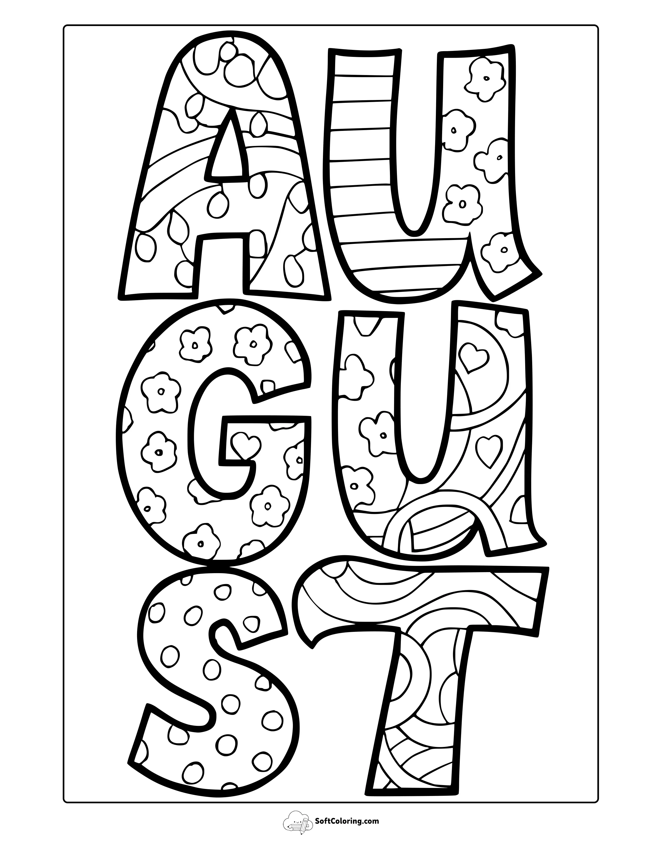 August Letters Coloring Page