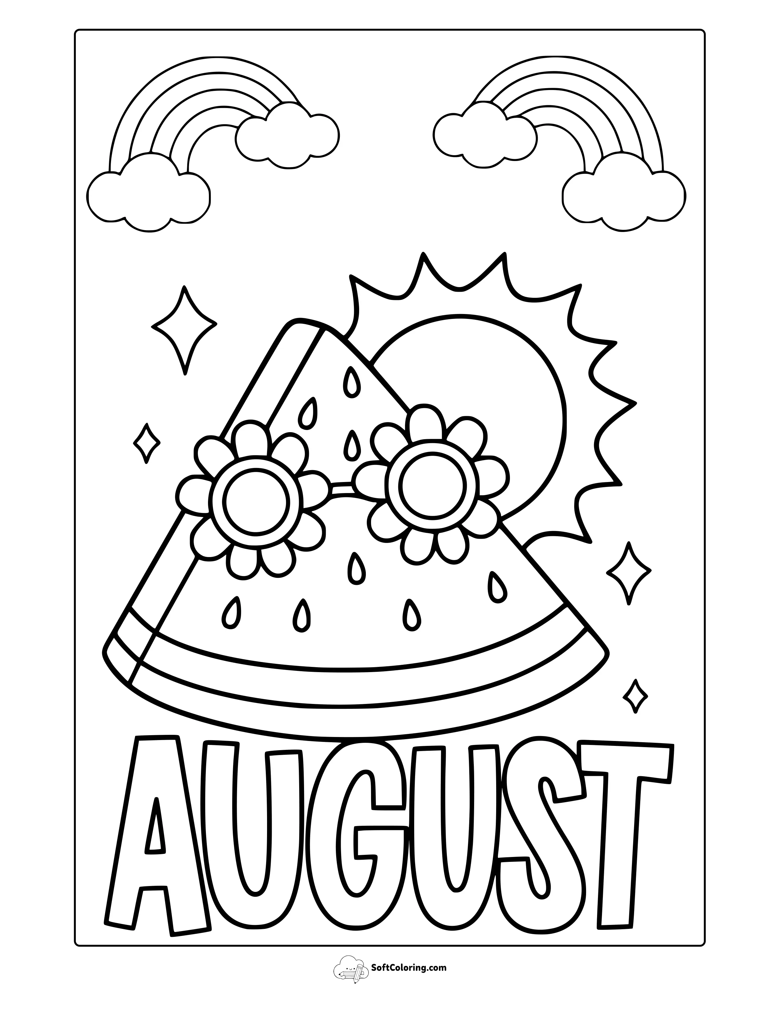 August Watermelon Coloring Page