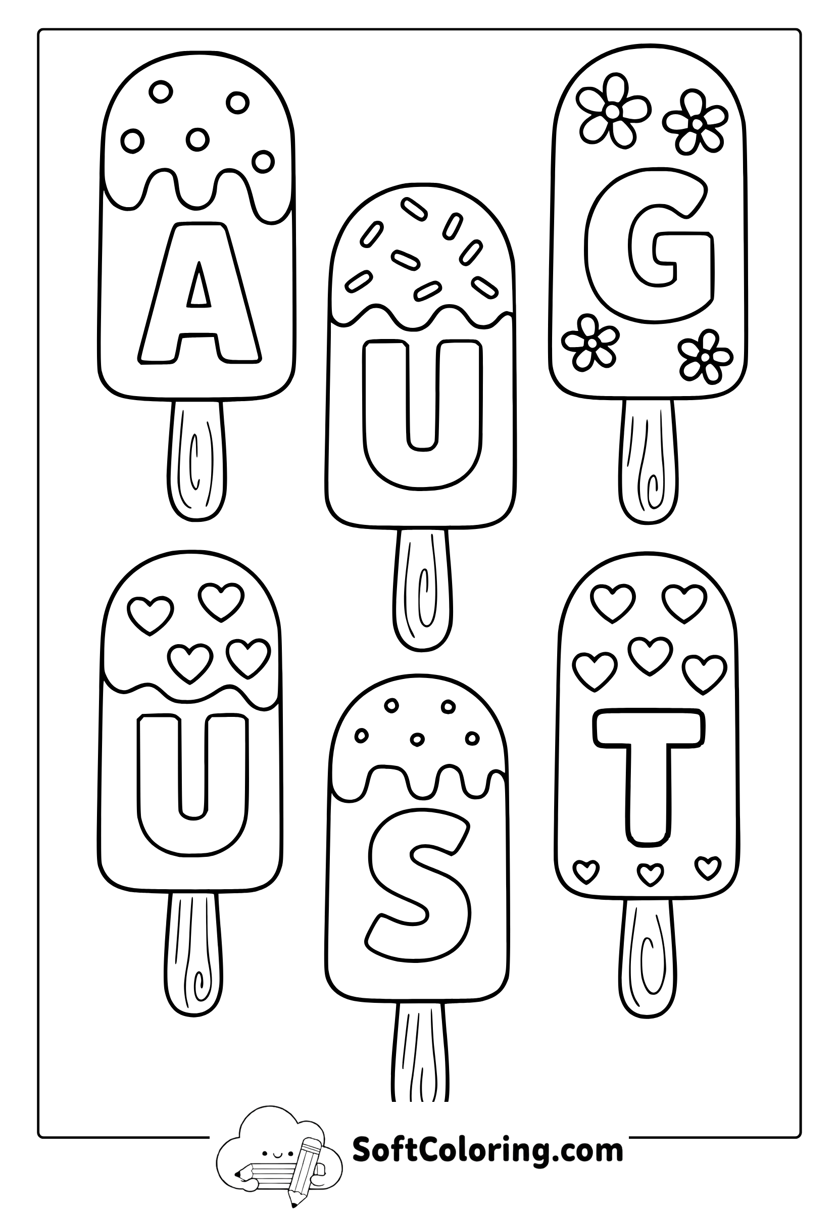 august written ice creams coloring page