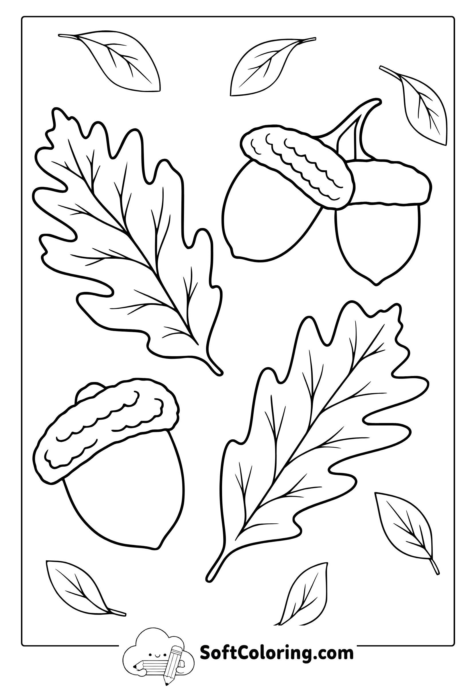 autumn leaves and acorns coloring page