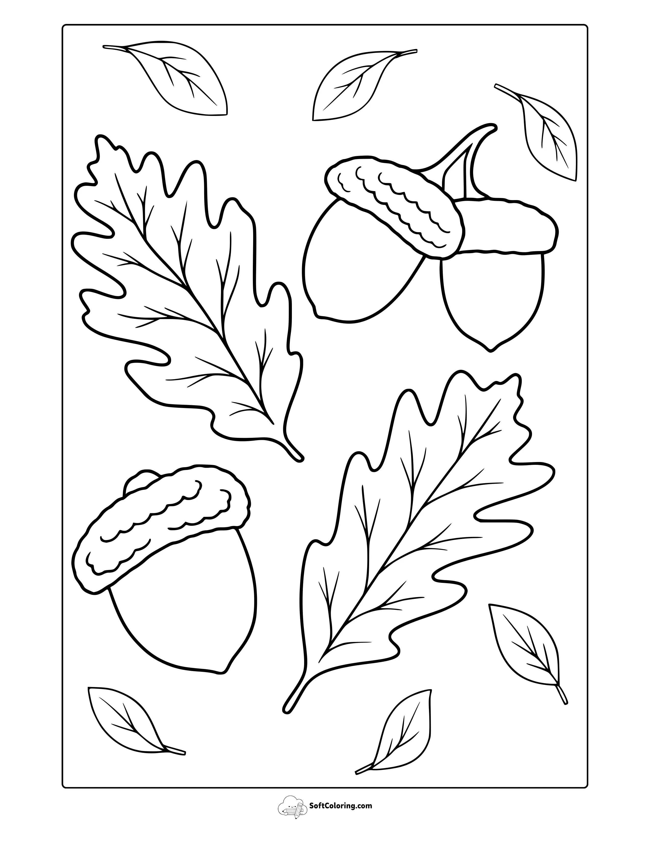 Autumn Leaves And Acorns Coloring Page