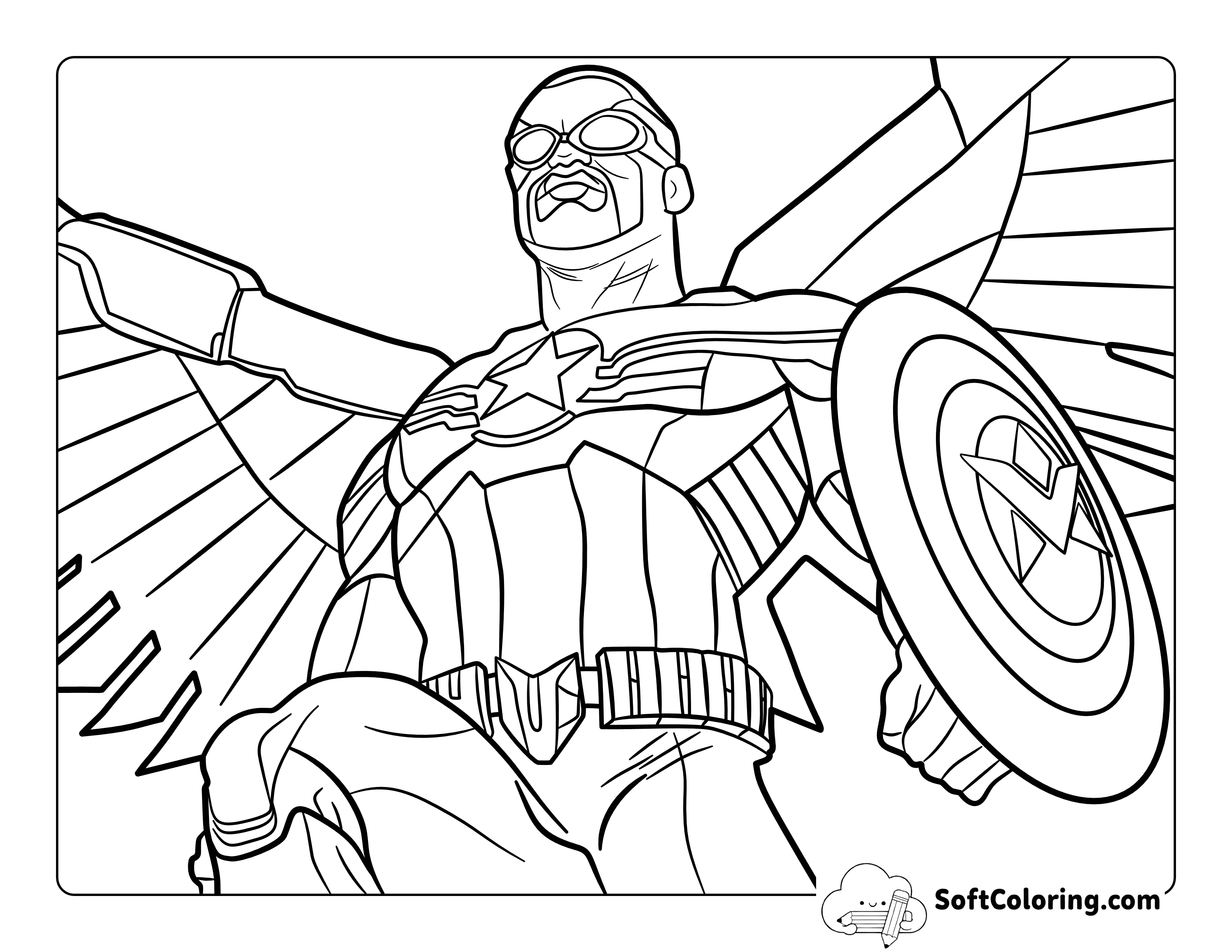 East Falcon Captain America-Inspired Comic Avengers Coloring Sheet