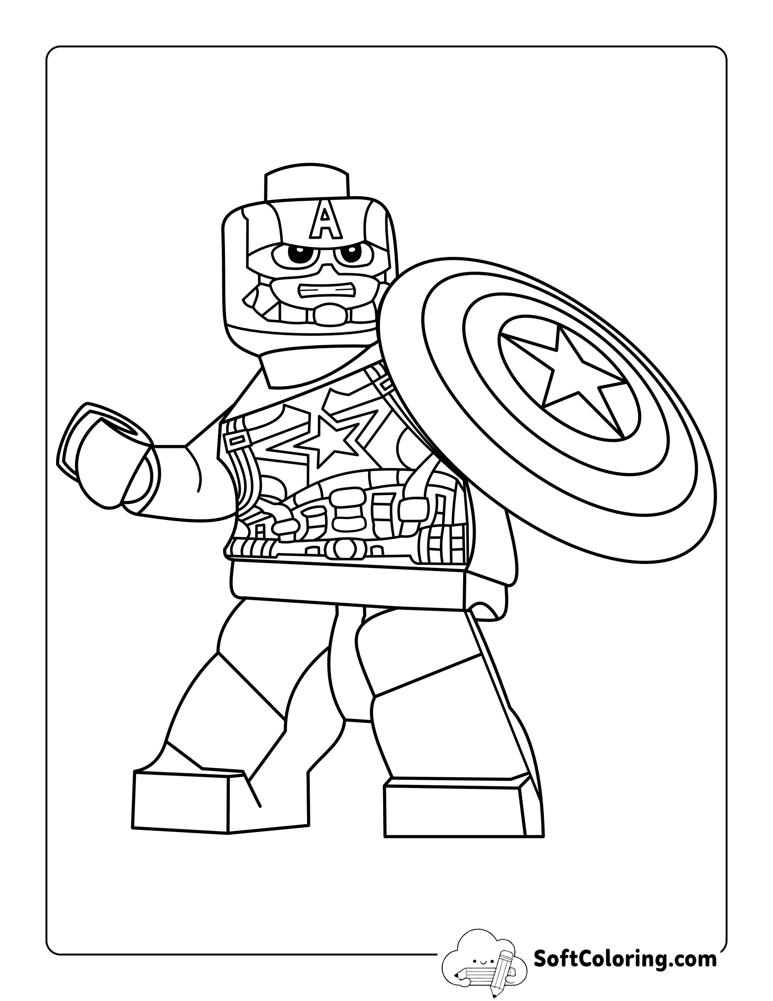 Easy Lego Captain America-Inspired Avengers Coloring Page