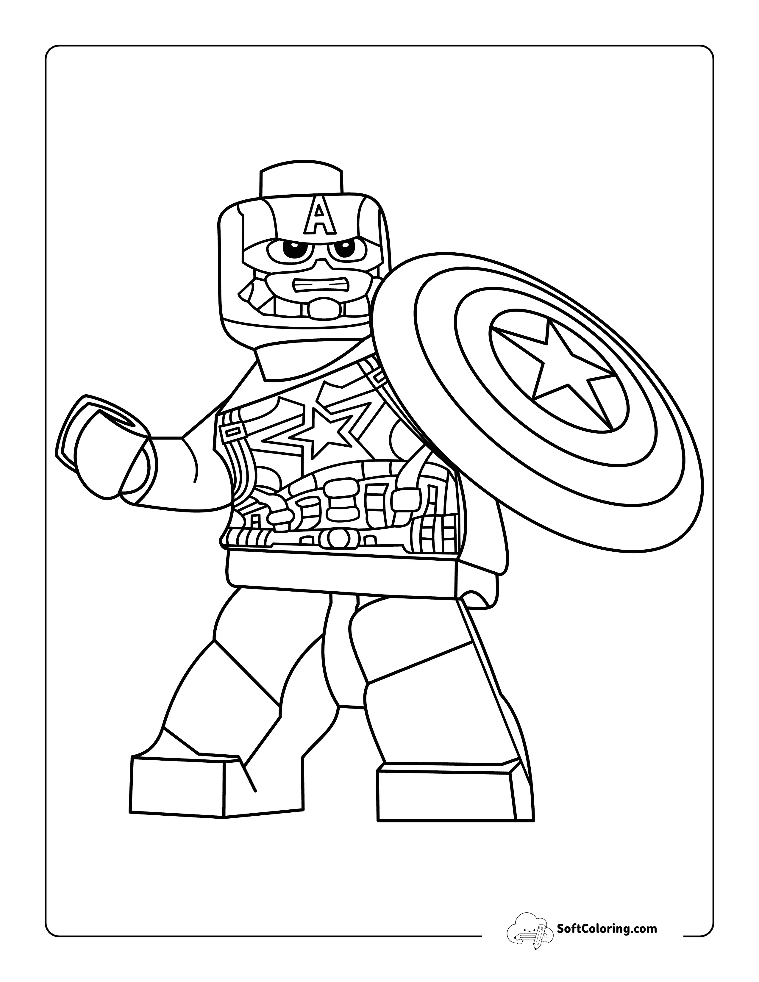 Easy Lego Captain America-Inspired Avengers Coloring Page