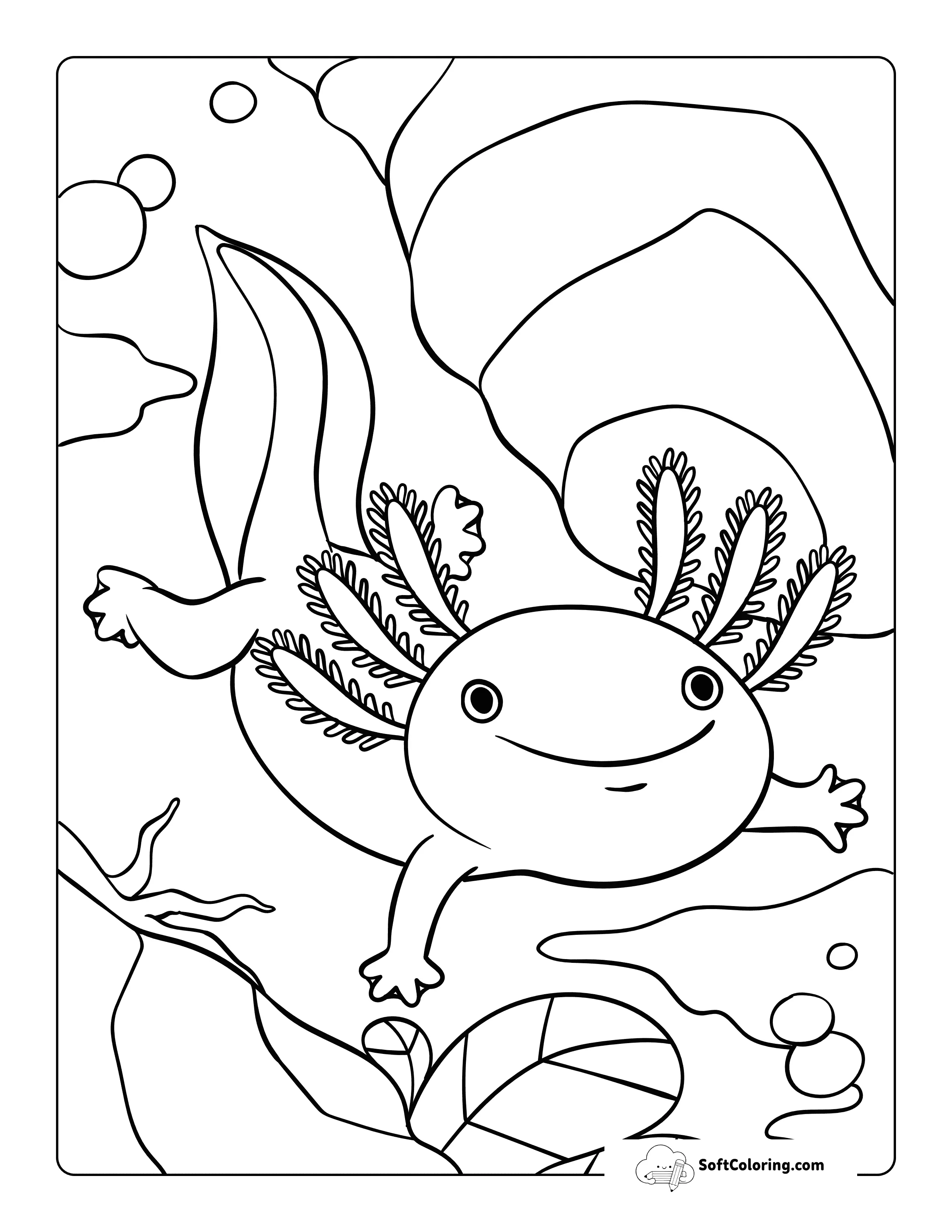 Axolotl Swimming Under Water Easy Drawing To Color
