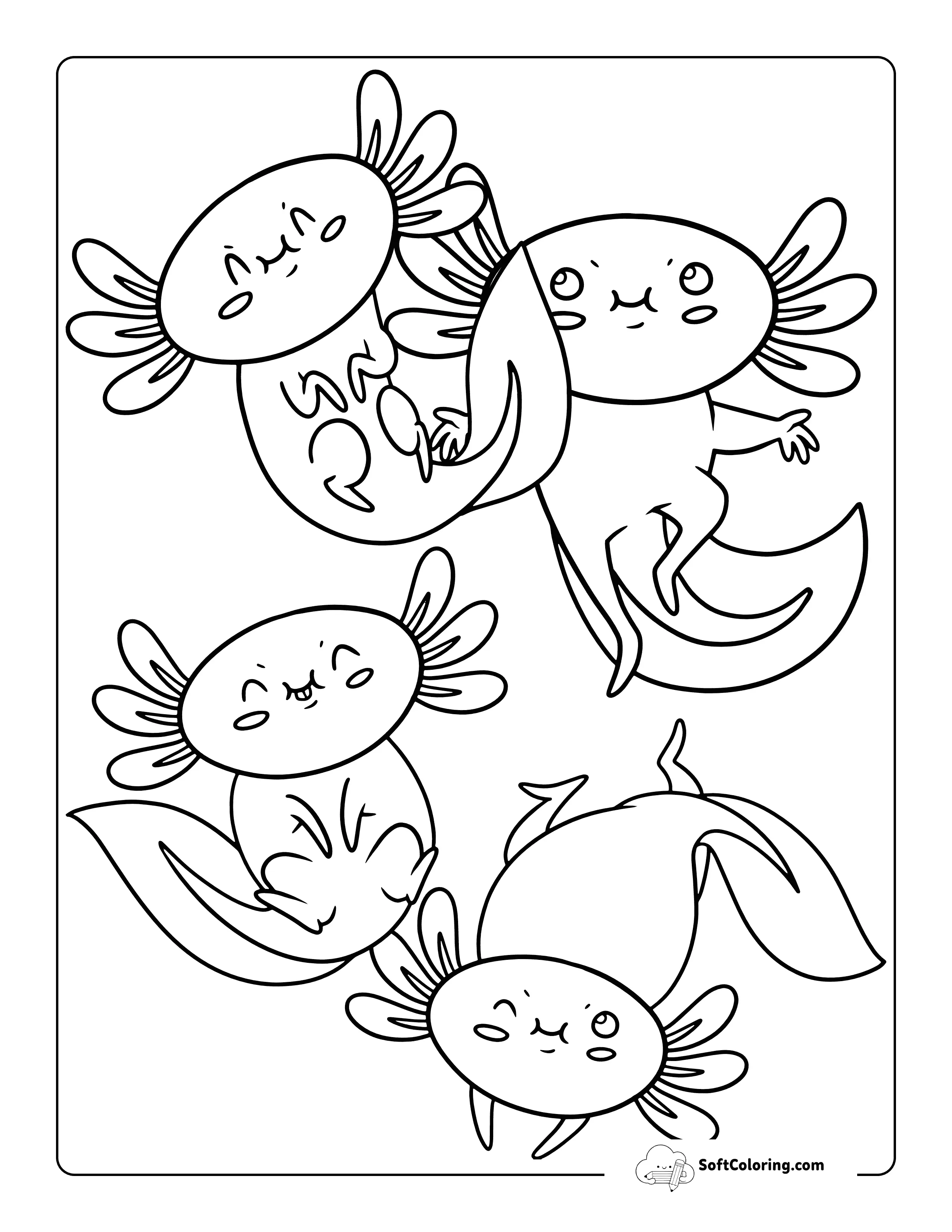 Friends Swimming Together - Cute Axolotl Coloring Page