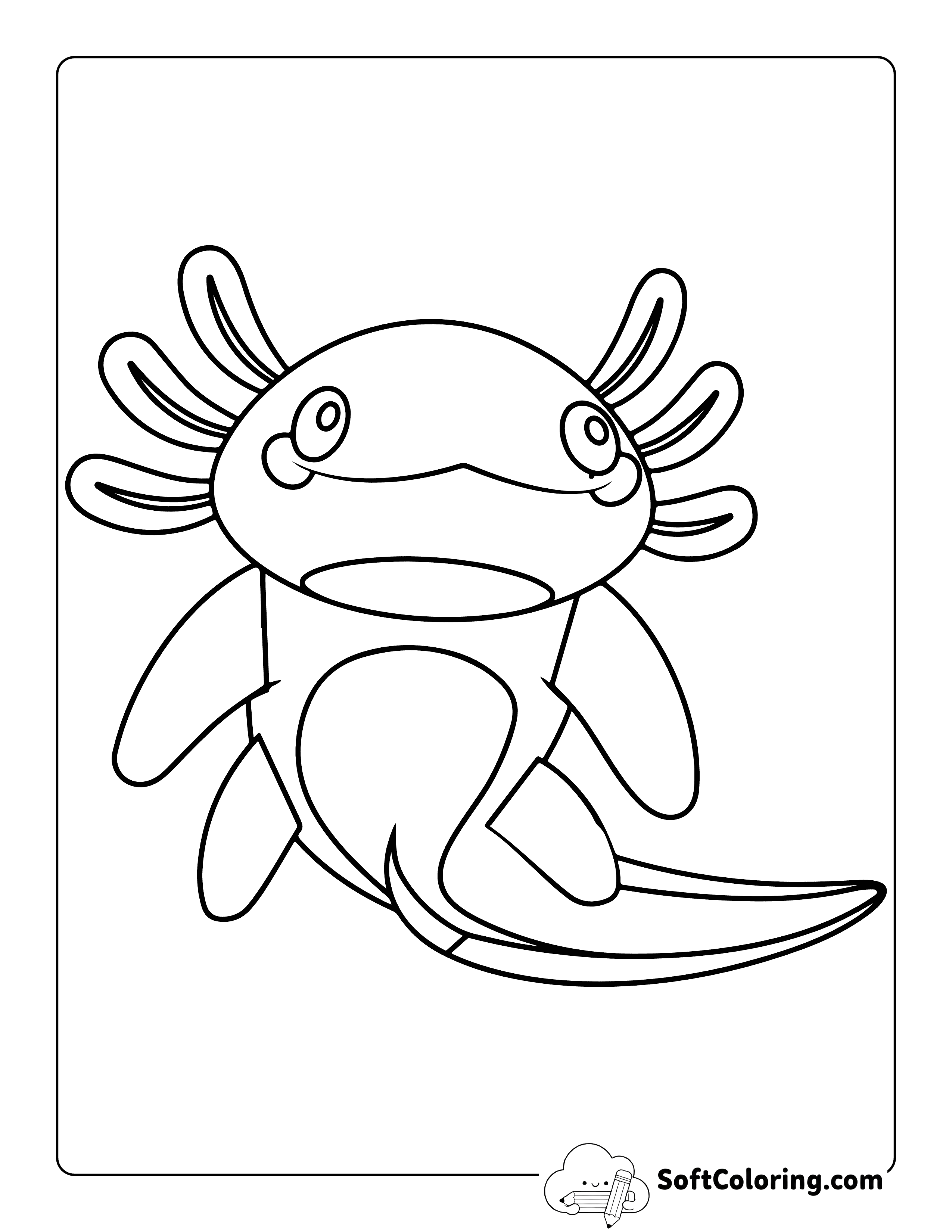 Simple Axolotl Outline Printable to Color