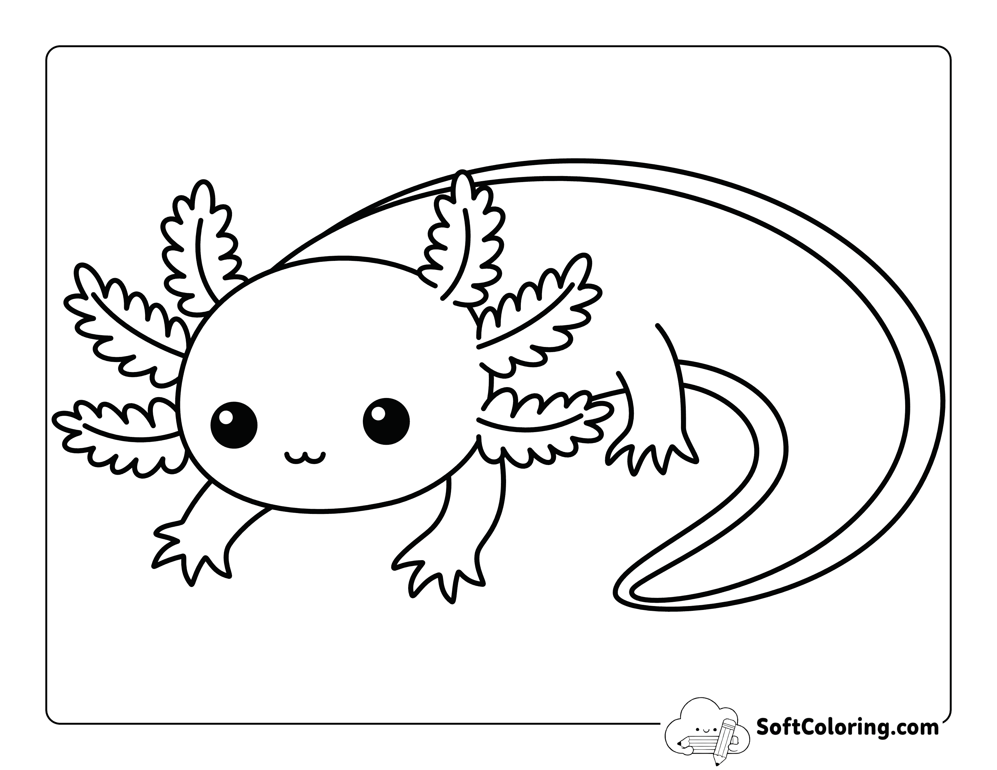 Easy Kawaii Adorable Axolotl Coloring Sheet for Kids