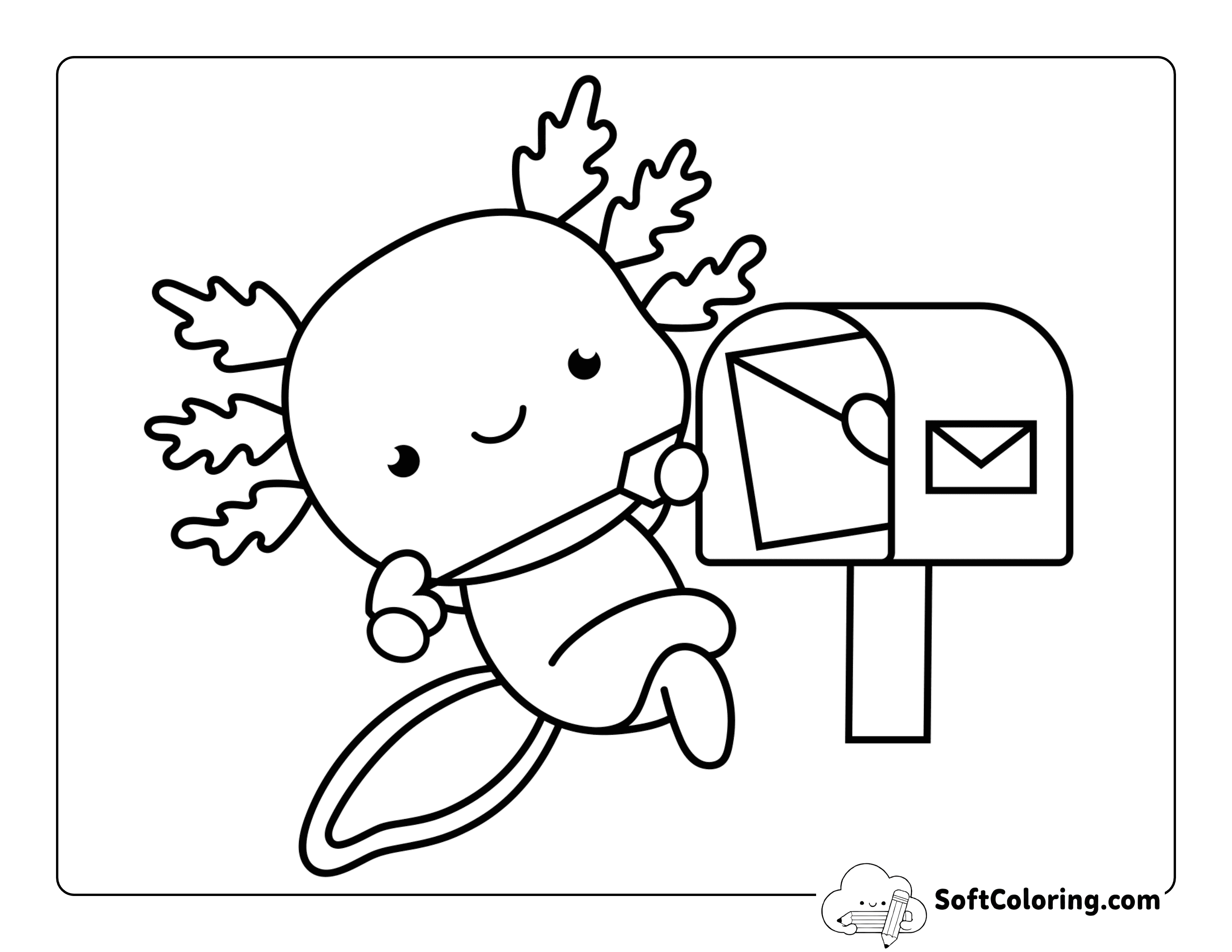 Sending a Love Letter - Kawaii Axolotl Coloring Page