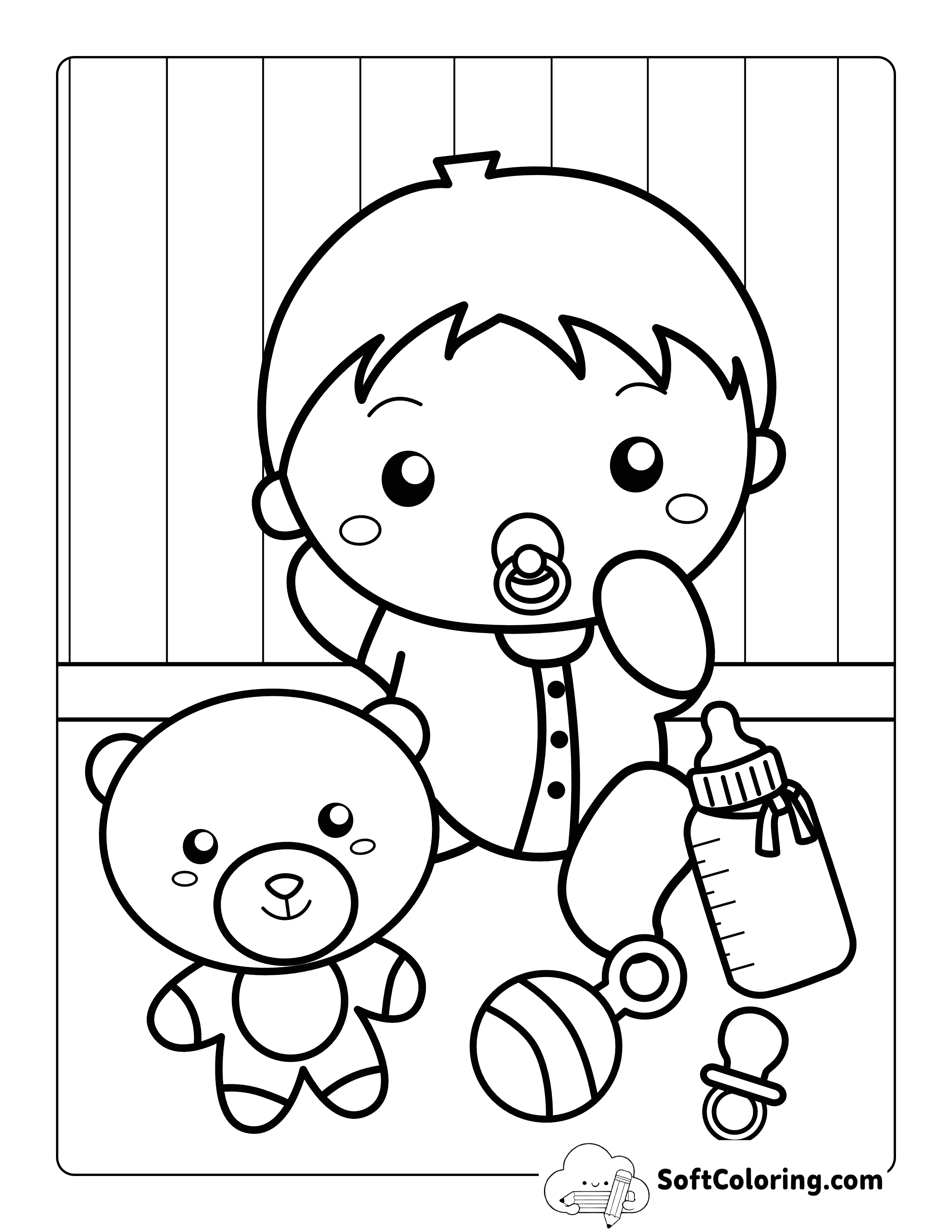 Cute Cartoon Baby Outline with Toys