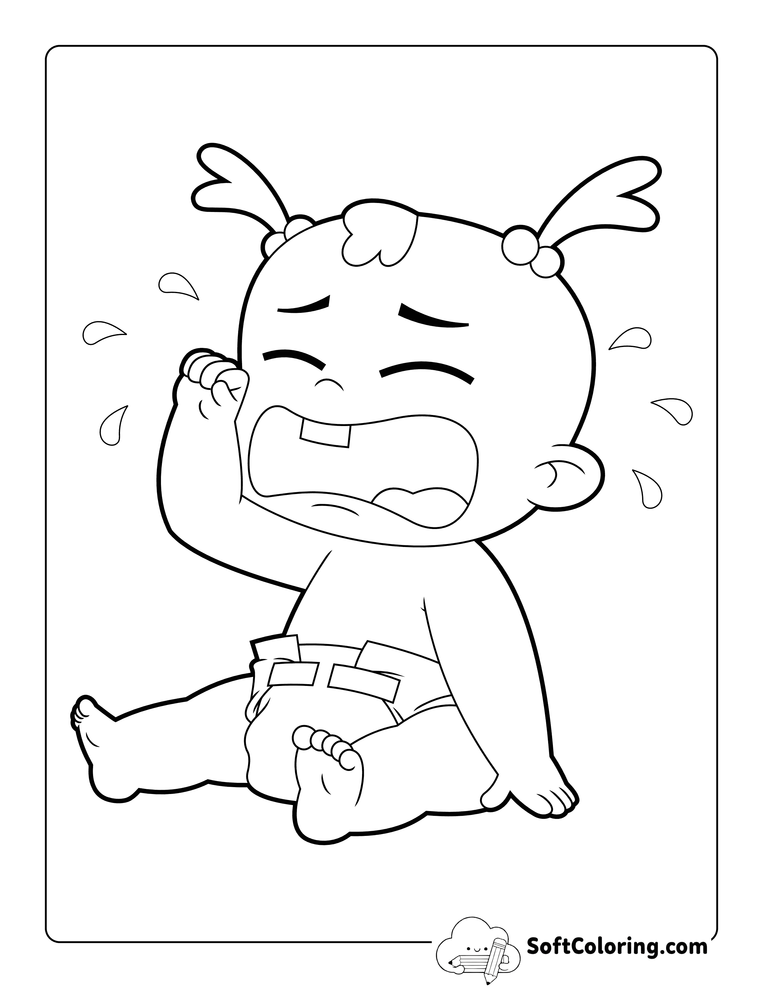 Simple Crying Girl Baby Outline Coloring Page