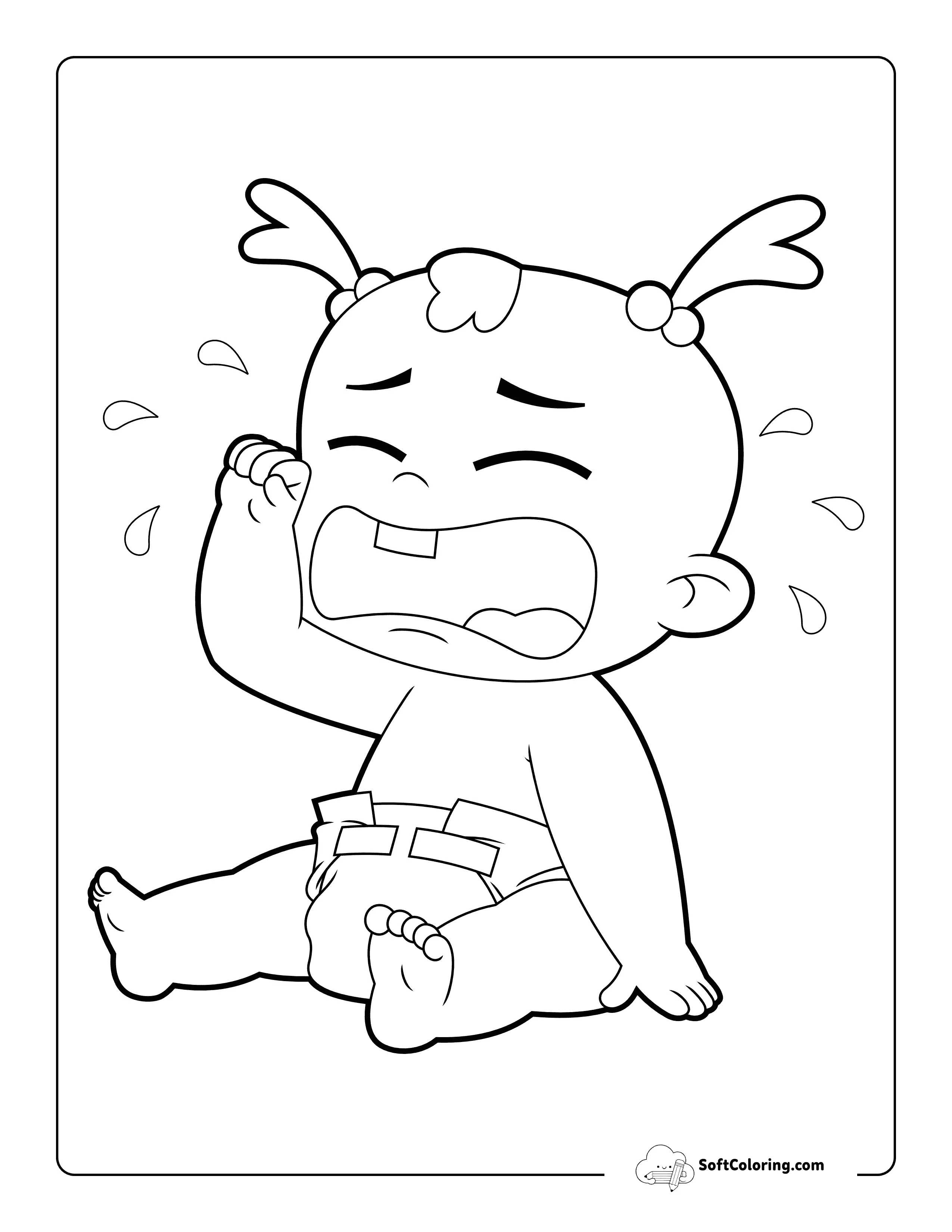 Simple Crying Girl Baby Outline Coloring Page