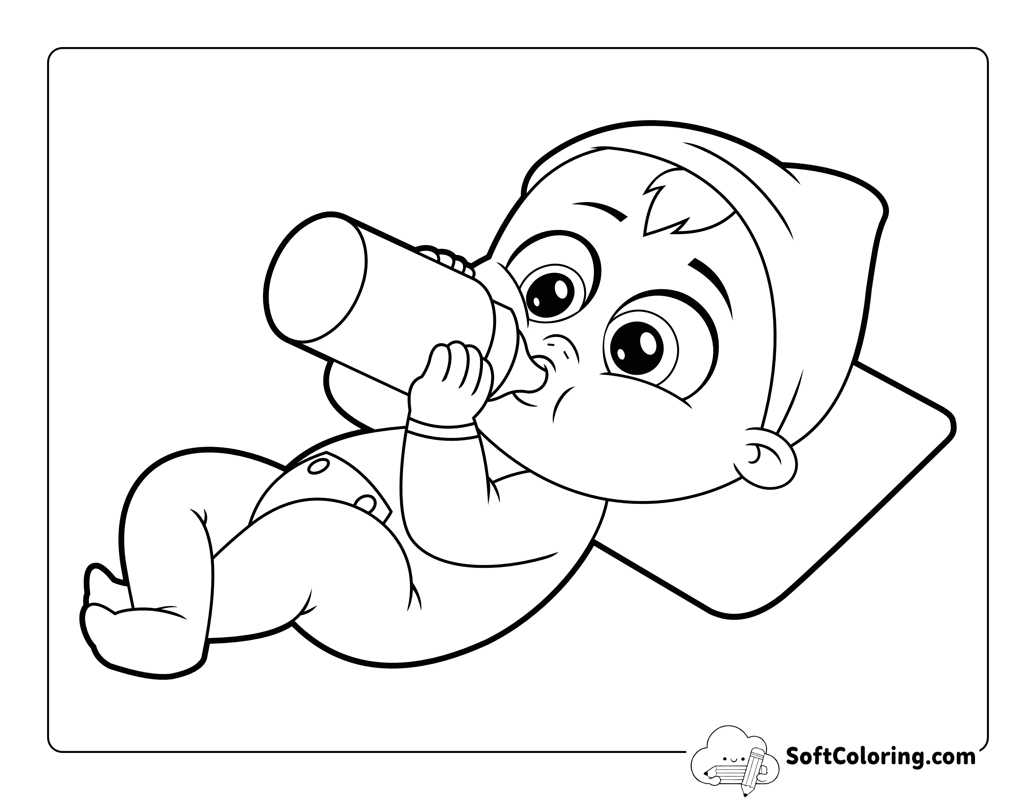 Adorable Baby Drinking From Bottle - Easy Coloring Page for Kids