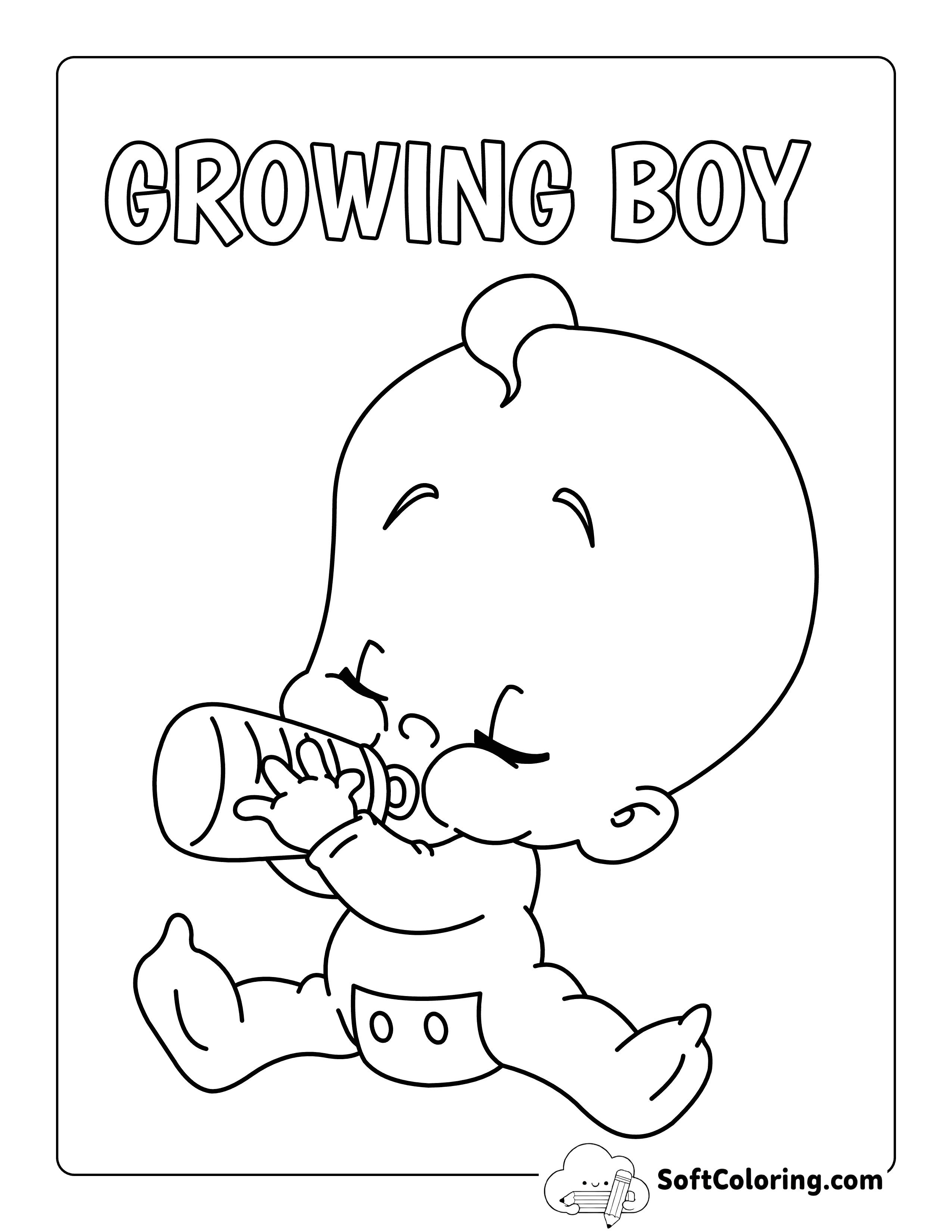 "Growing Boy" - Simple Newborn Baby Drinking Milk Drawing toColor