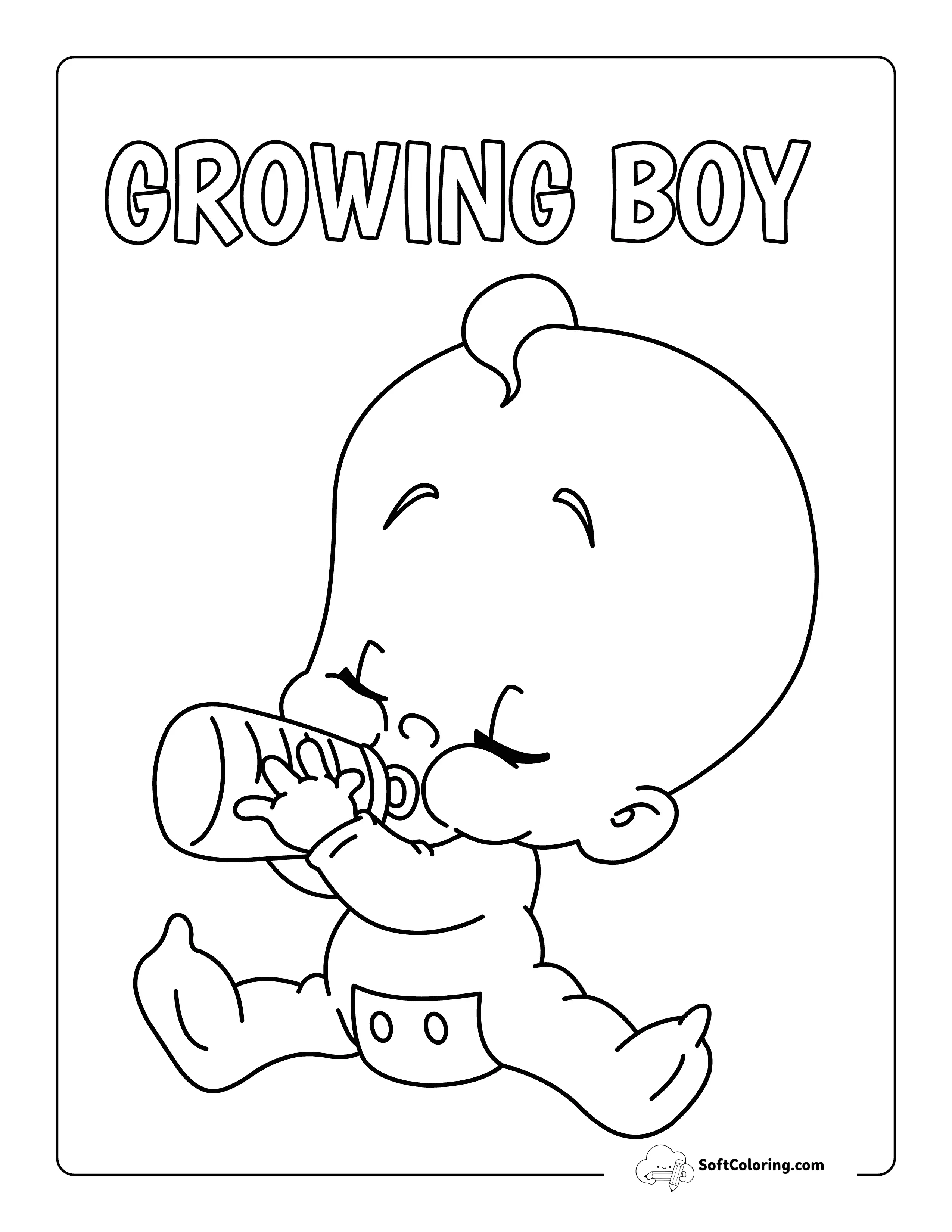 "Growing Boy" - Simple Newborn Baby Drinking Milk Drawing ToColor
