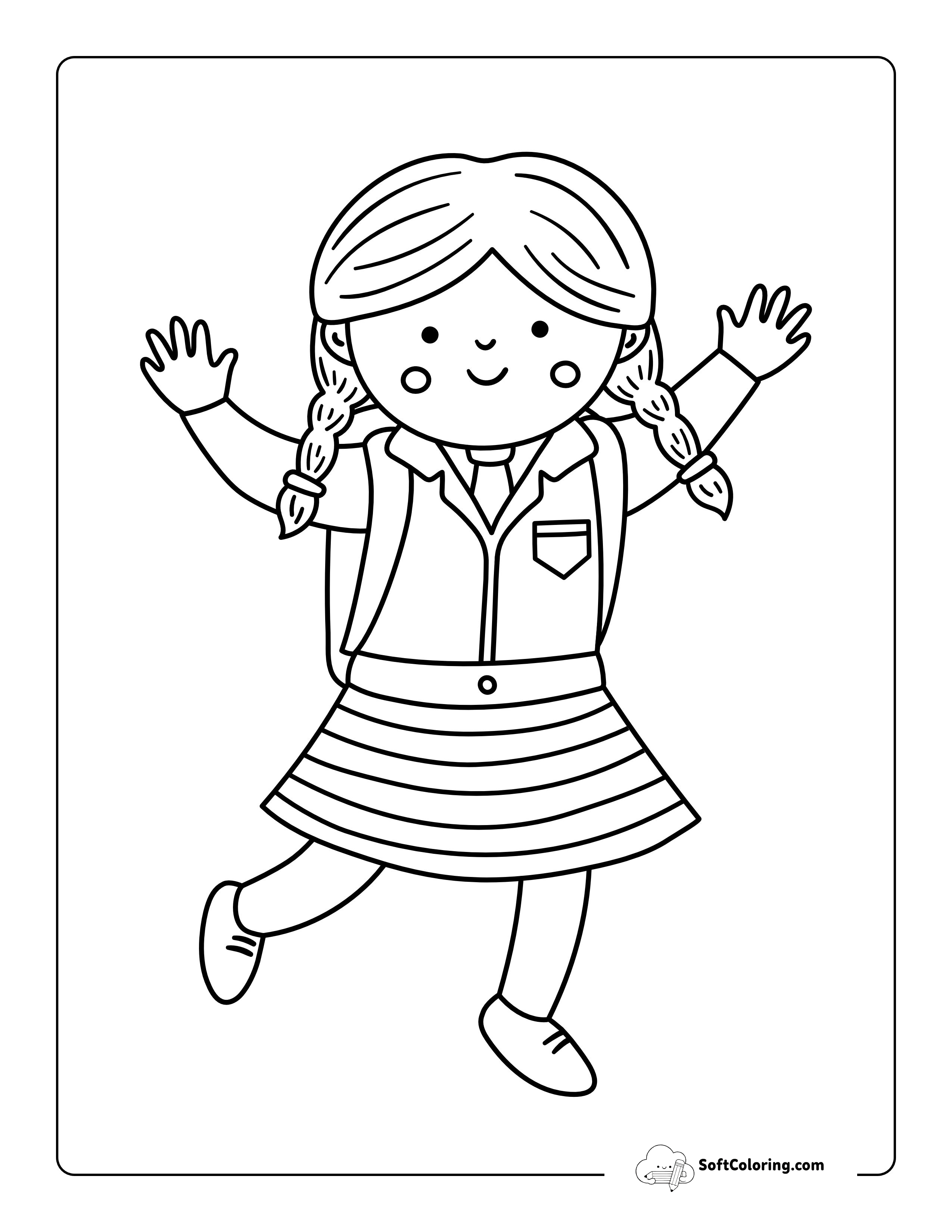 Cute Back To School Girl Coloring Page For Preschoolers