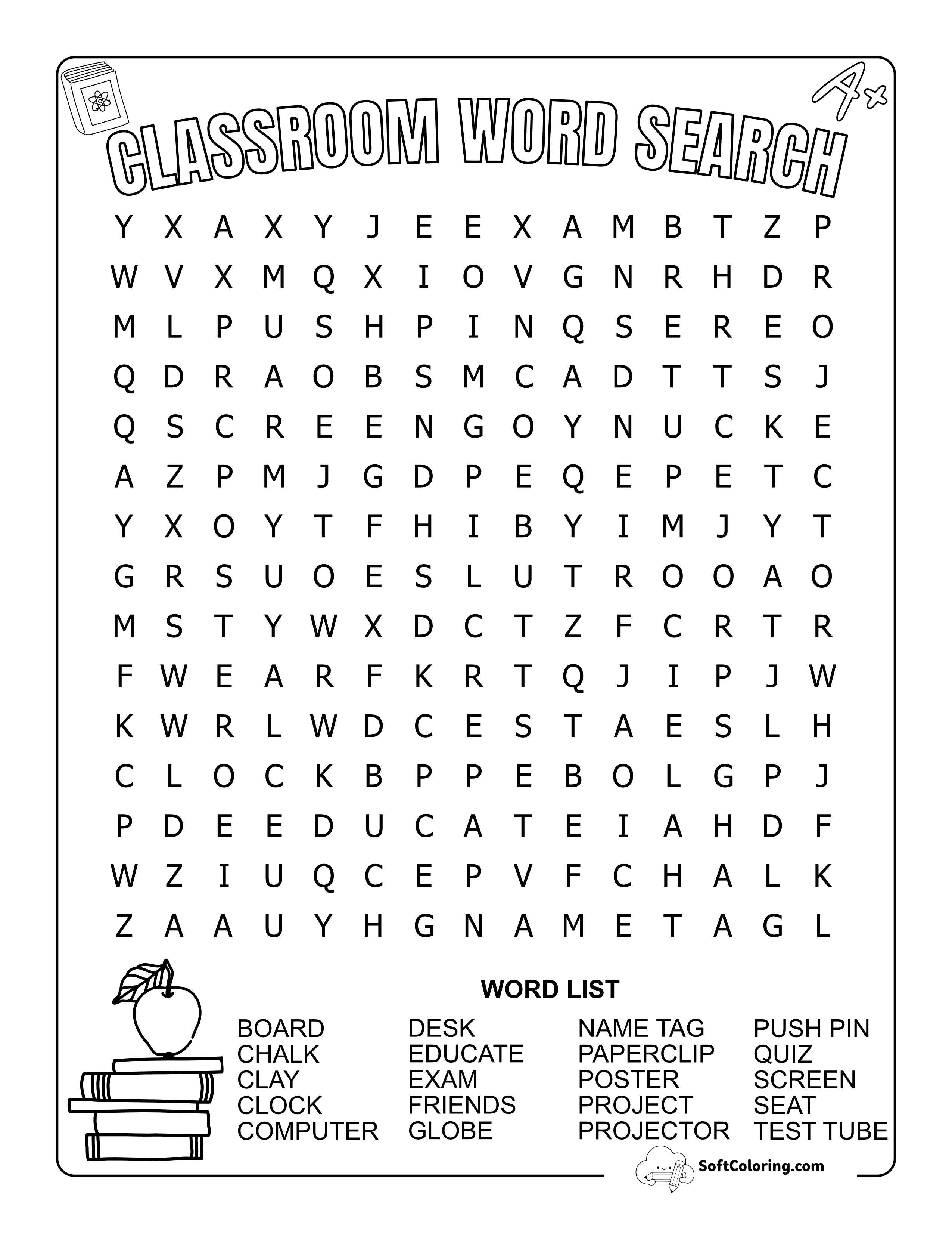 Medium Back To School In The Classroom Word Search