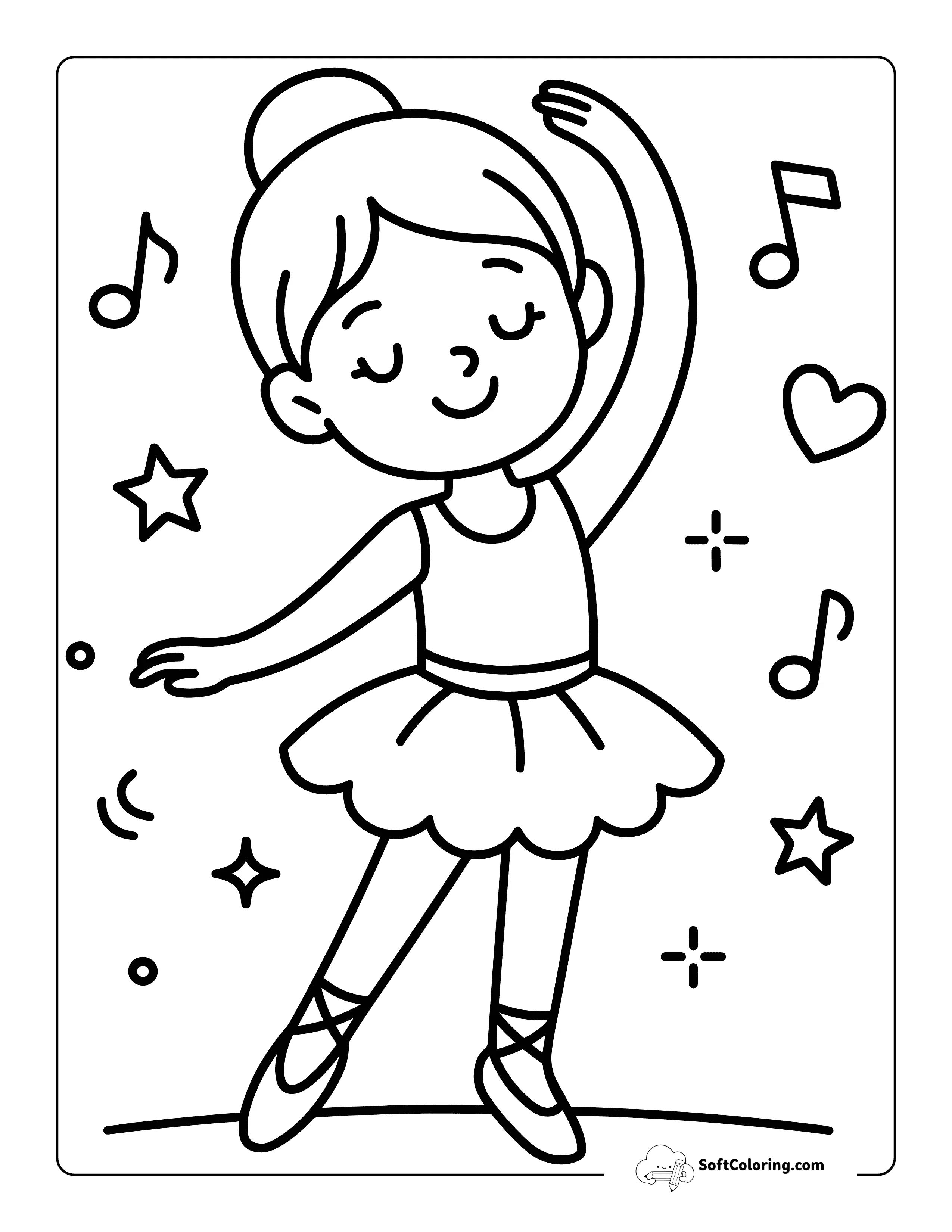 Cute Easy Girl Ballet Dancer With Hearts And Music Notes