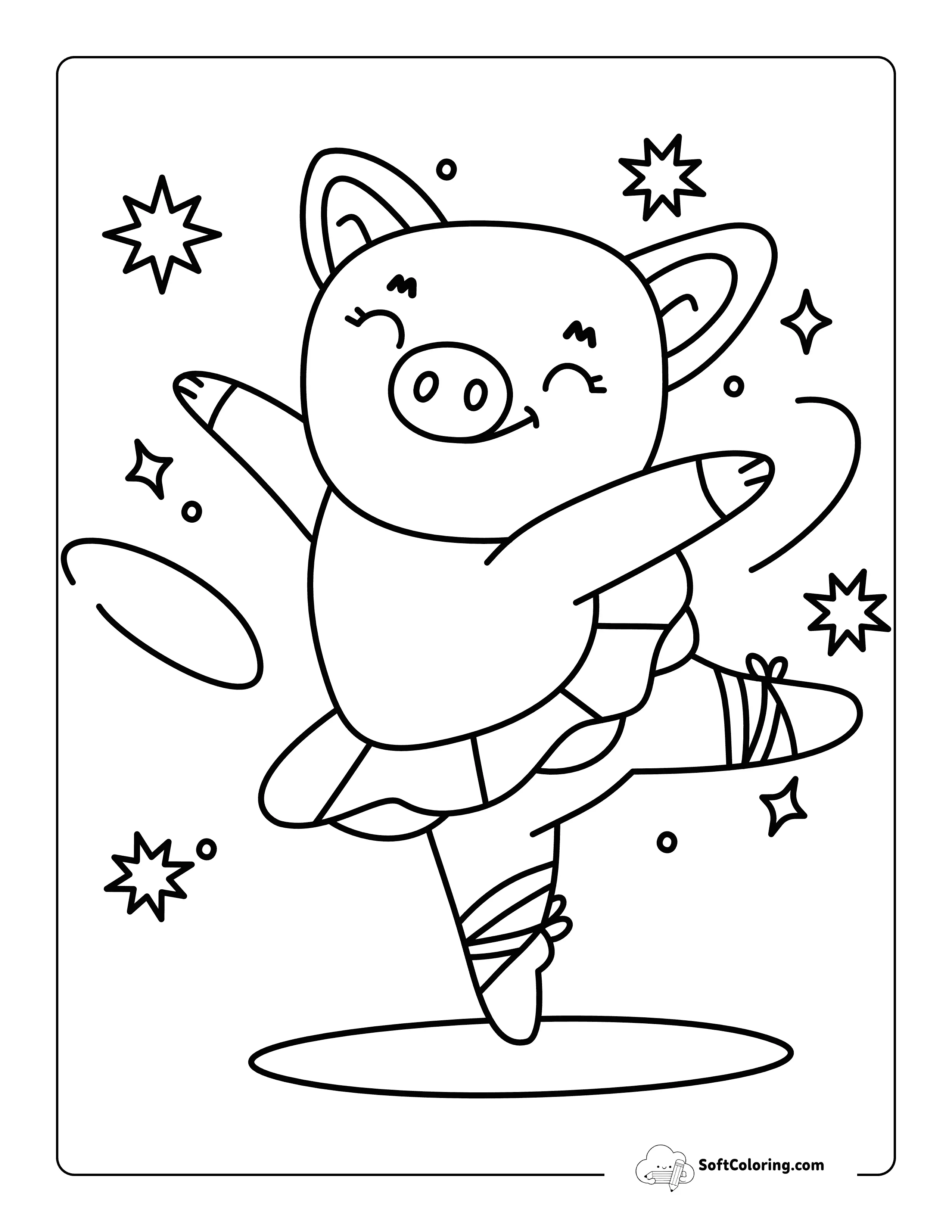 Cute Easy Pig Ballet Dancer In A Tutu Printables